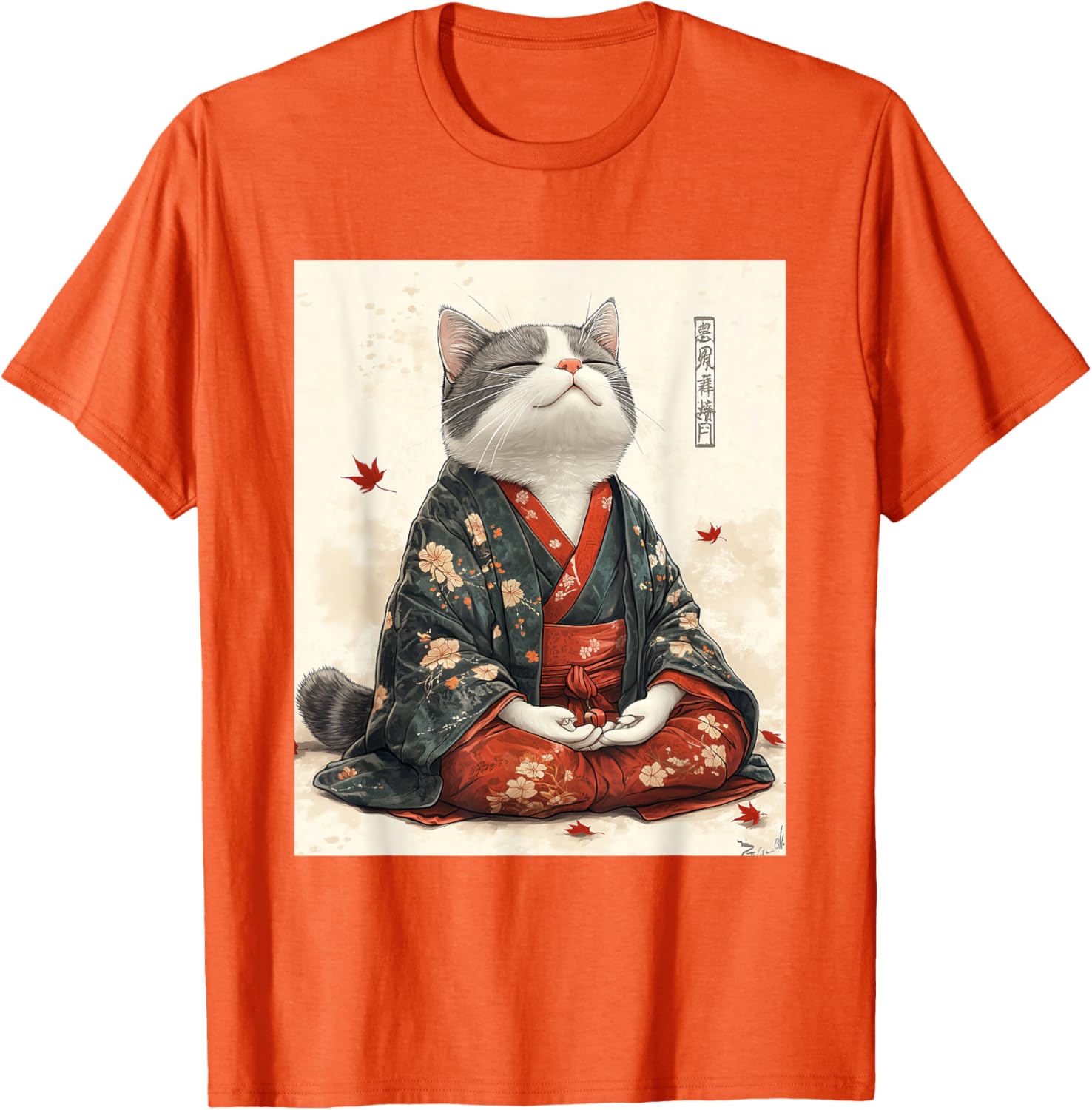 Zen Cat Graphic Tee for All - Meditating Japanese Art Style T-Shirt - 6