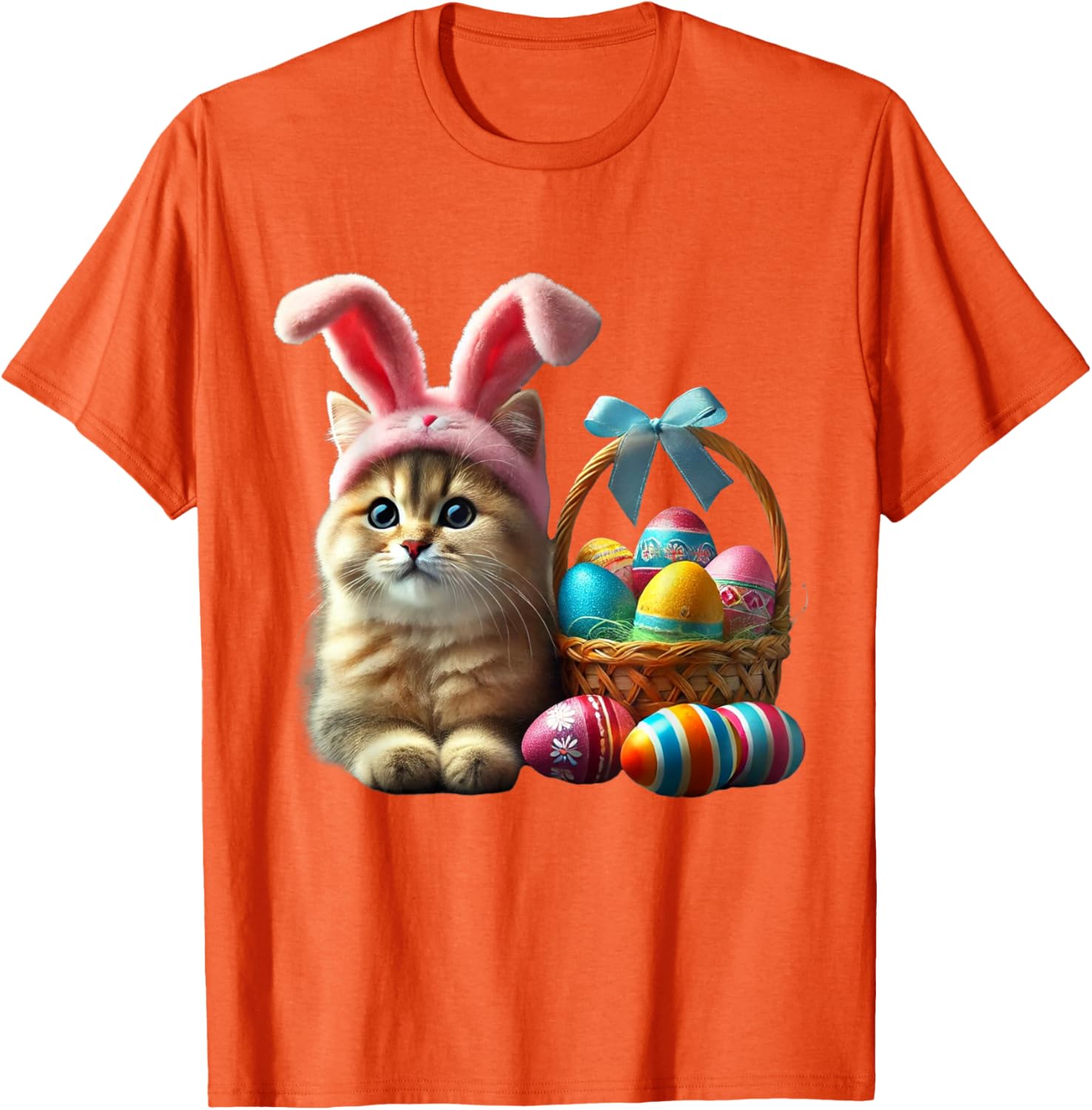 Adorable Easter Cat Kids T-Shirt with Bunny Ears and Colorful Eggs - 12