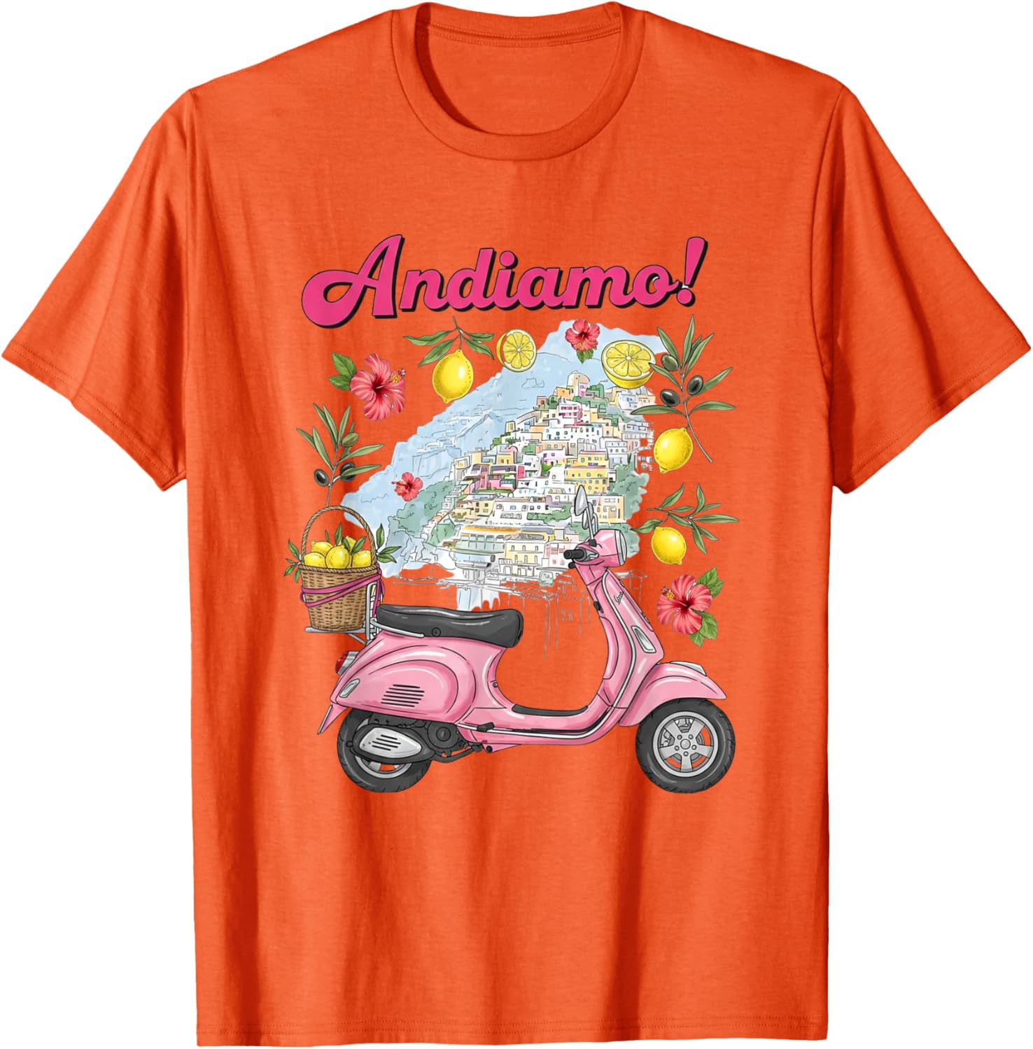 Andiamo Positano Lemon Scooter Travel T-Shirt for Italian Adventure Lovers - 9