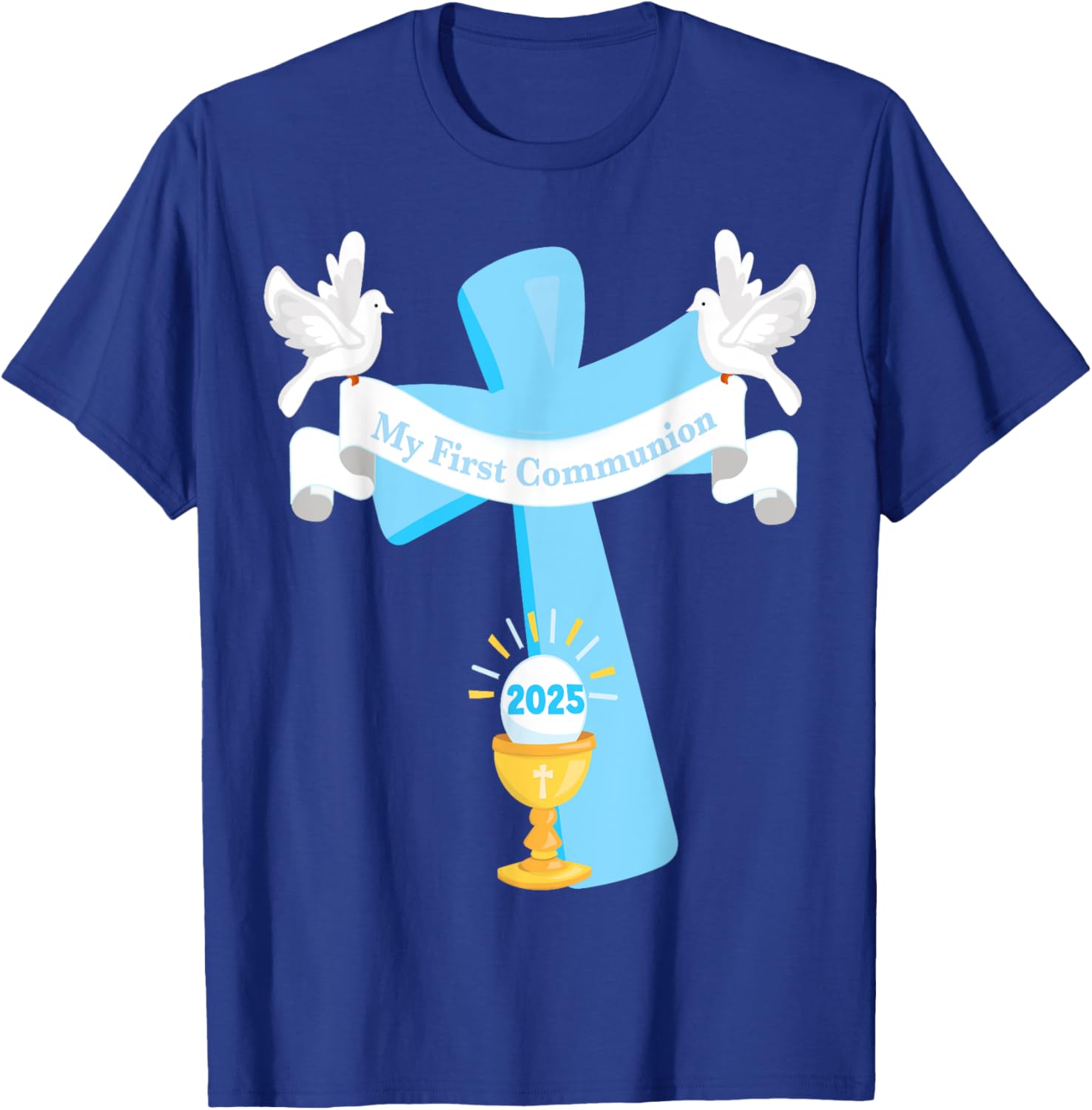 Boy's First Communion 2025 T-Shirt with Cross and Chalice Design - 18
