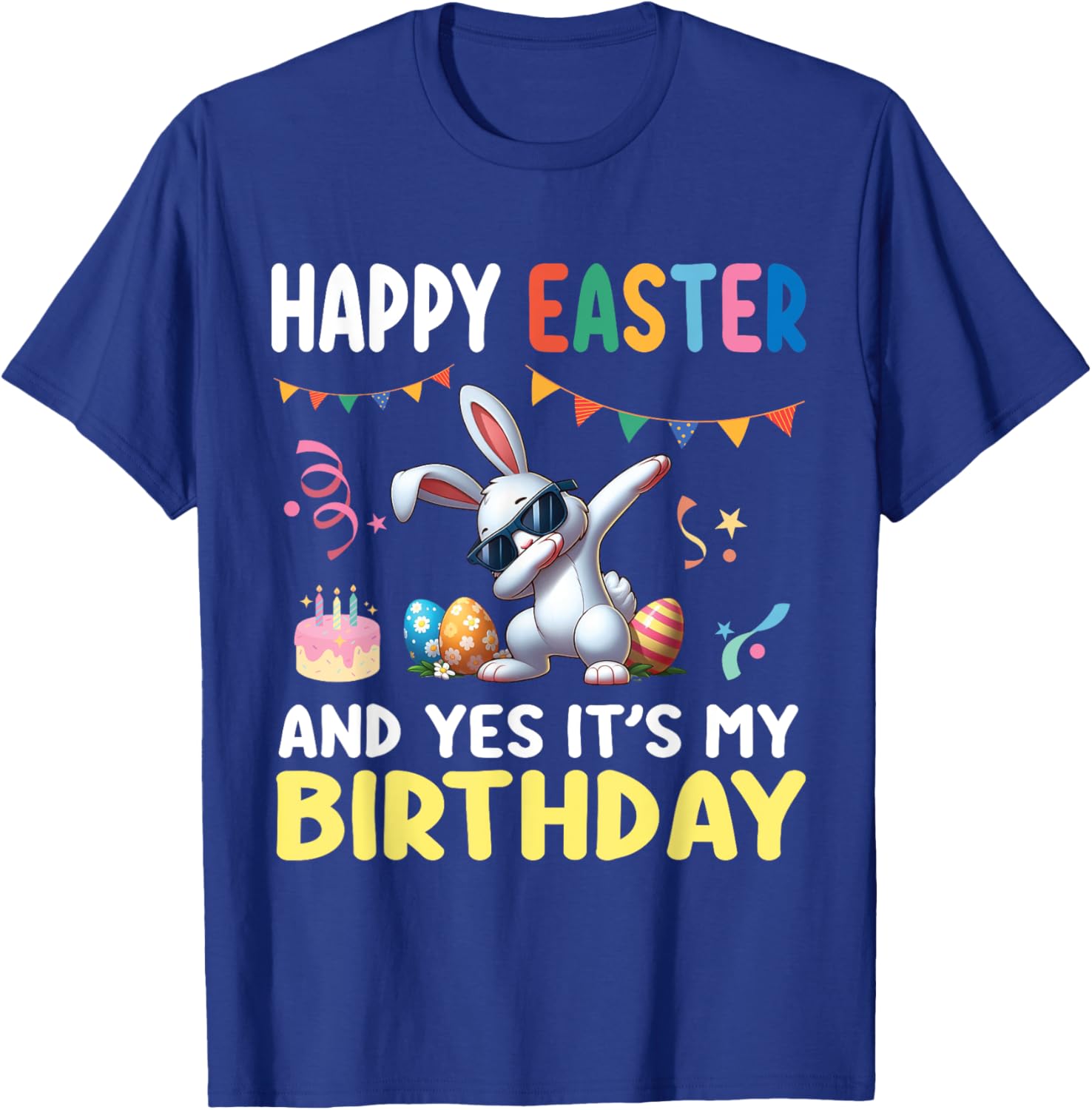 Cute Bunny Dabbing Happy Easter Birthday T-Shirt for Kids and Adults - 7