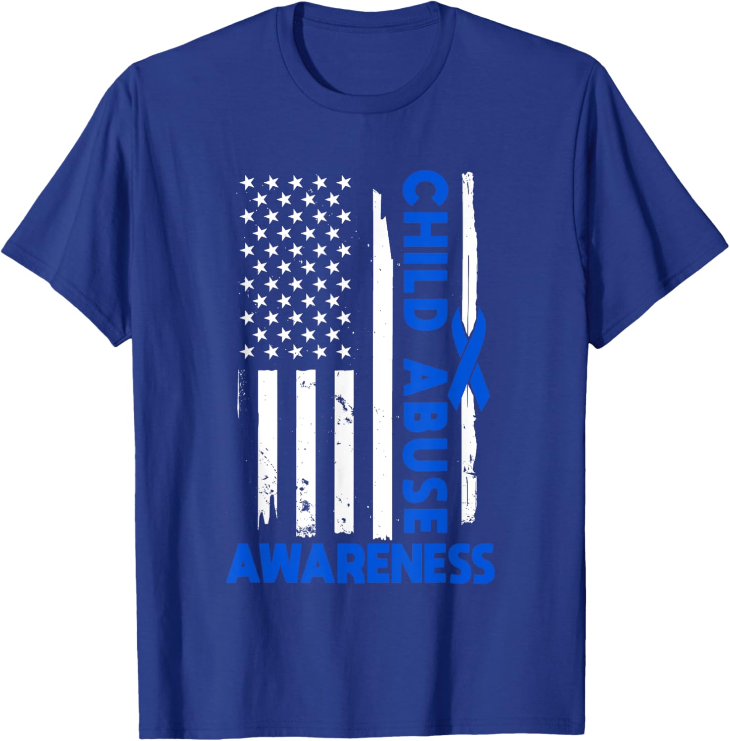 American Flag Child Abuse Awareness Wear Blue Ribbon T-Shirt for Kids - 27