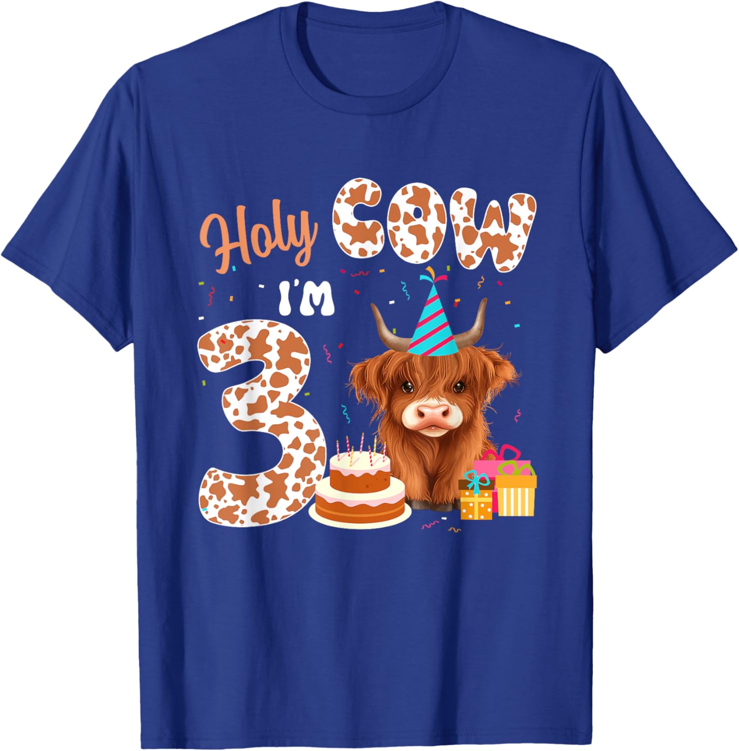 Holy Cow I'm 3 Years Old Highland Cow Birthday Party T-Shirt for Kids - 1