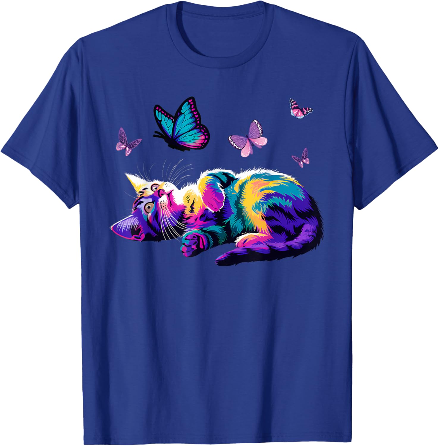 Colorful Cute Cat Playing with Butterfly T-Shirt for Cat Lovers Kids and Adults - 12
