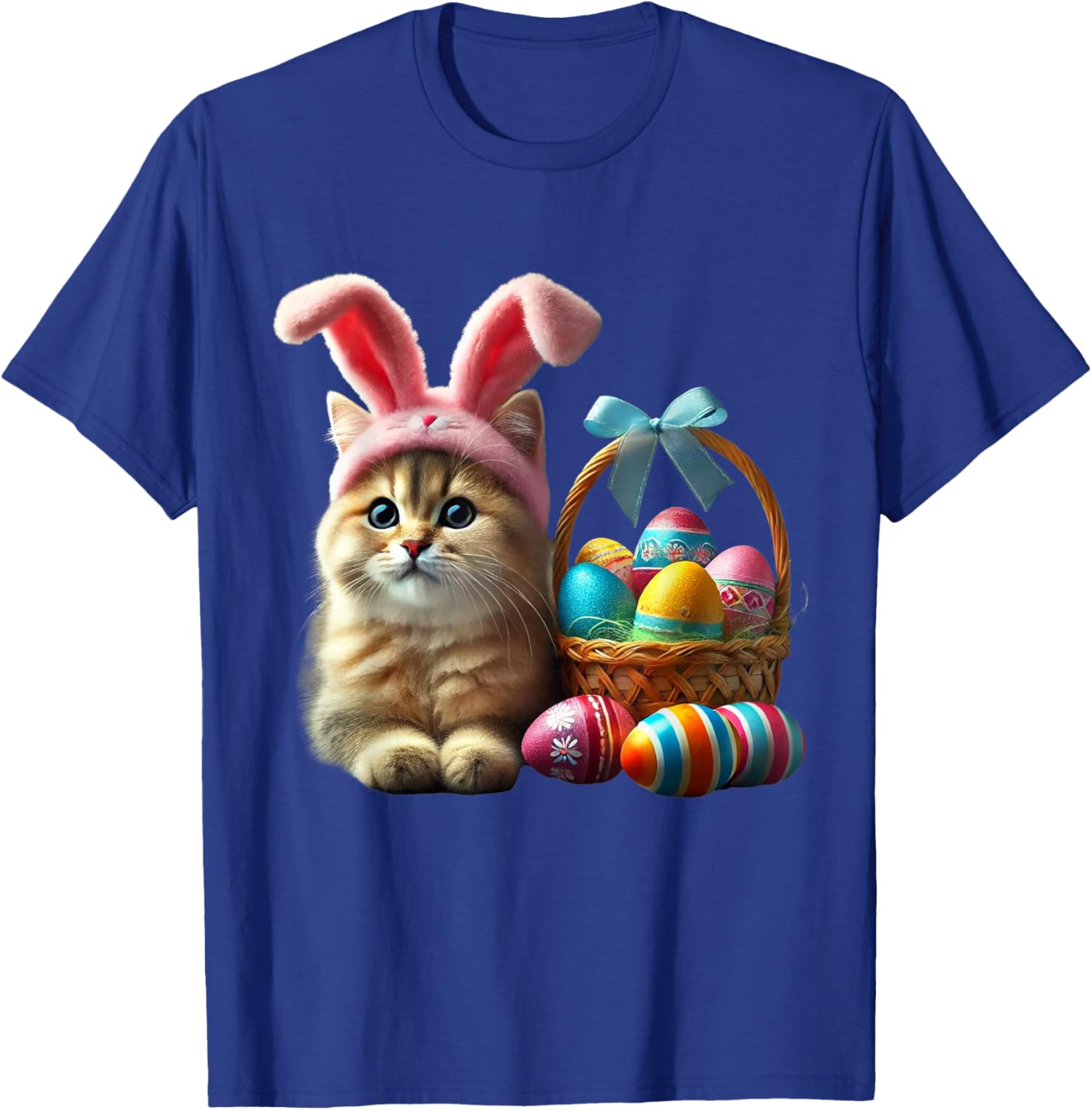 Adorable Easter Cat Kids T-Shirt with Bunny Ears and Colorful Eggs - 4