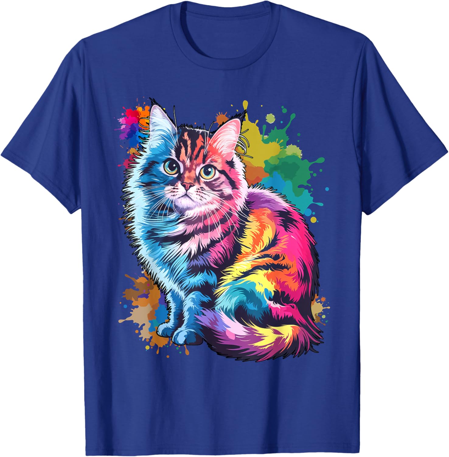 Colorful Watercolor Cat T-Shirt for Men and Women - Fun Cat Lover Tee - 10