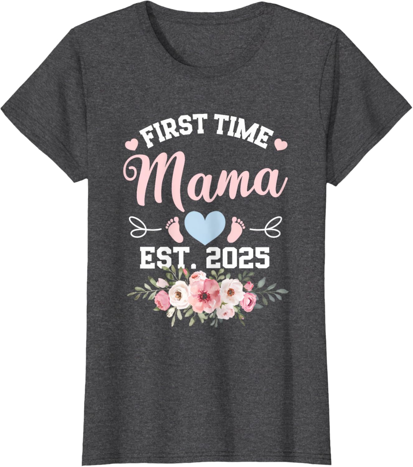 Womens First Time Mama 2025 Mother's Day Pregnancy T-Shirt in Pink - 18