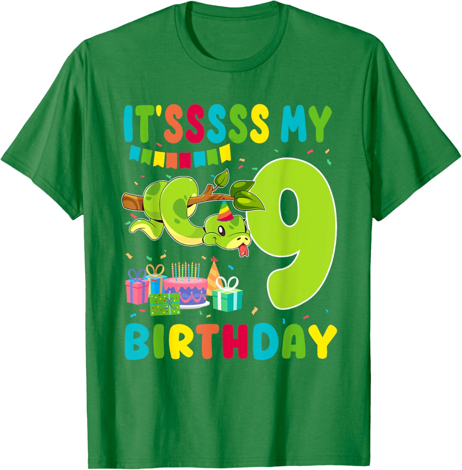 Cute Snake Themed 9th Birthday T-Shirt for Kids Fun Party Wear - 14