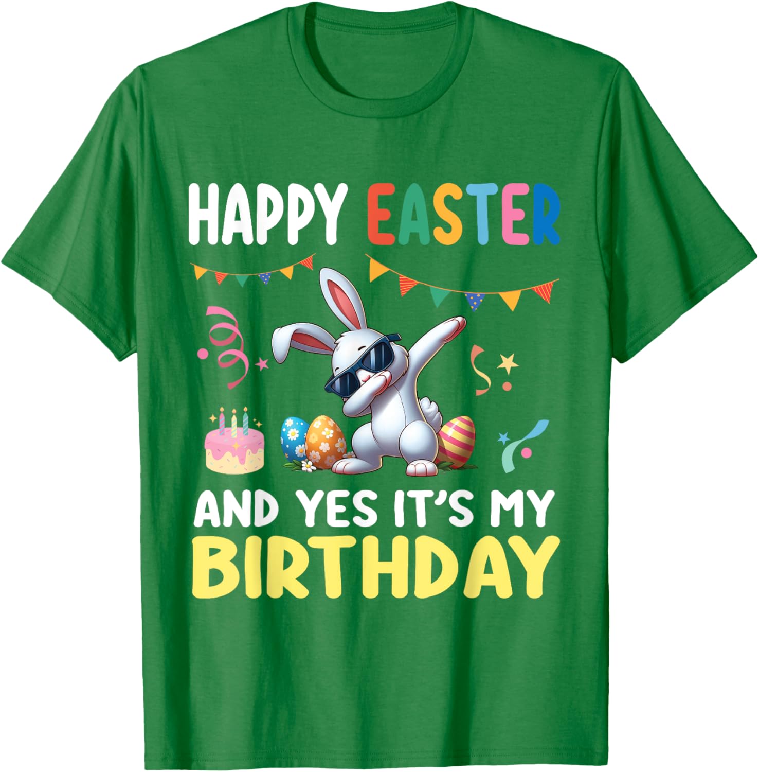Cute Bunny Dabbing Happy Easter Birthday T-Shirt for Kids and Adults - 12