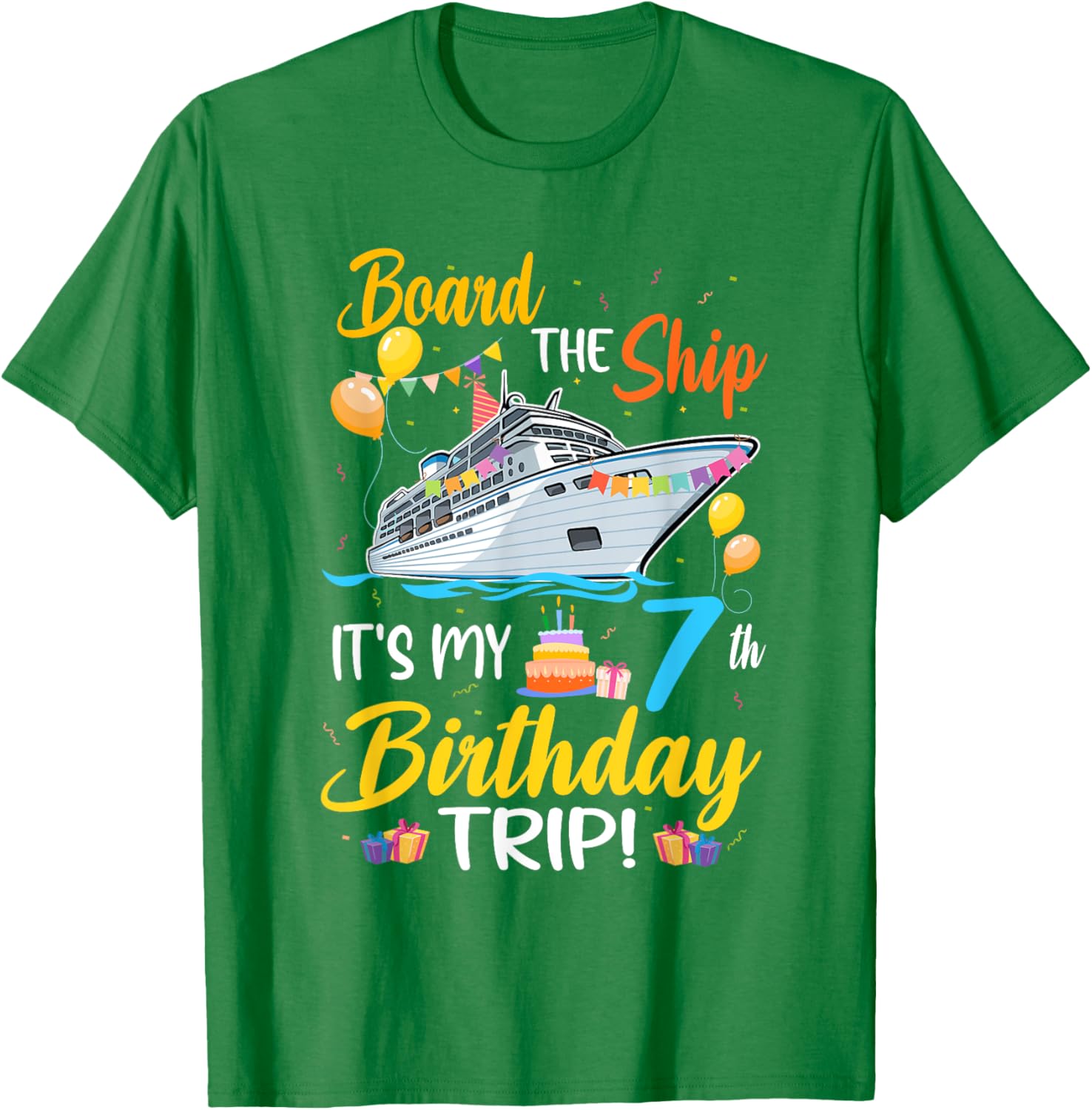 Fun 7th Birthday Cruise Party T-Shirt for Kids - Board the Ship Design - 18