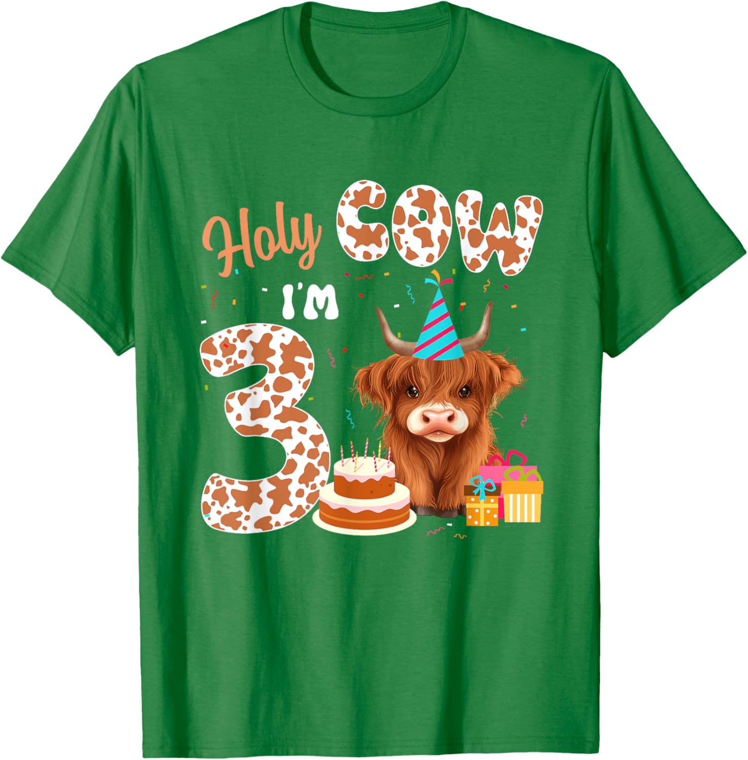 Holy Cow I'm 3 Years Old Highland Cow Birthday Party T-Shirt for Kids - 15