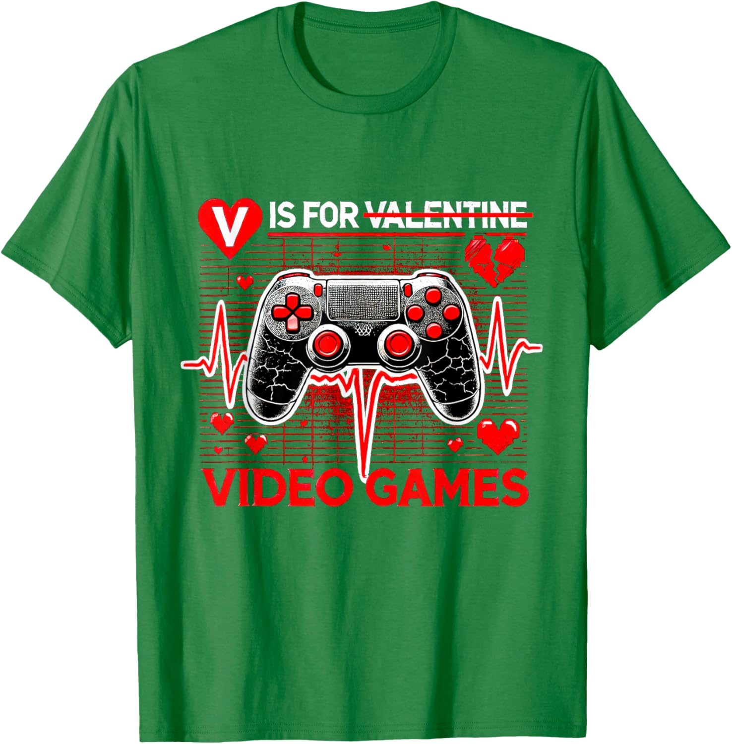 V Is For Video Games Heartbeat Valentine's Day T-Shirt for Gamers - 5