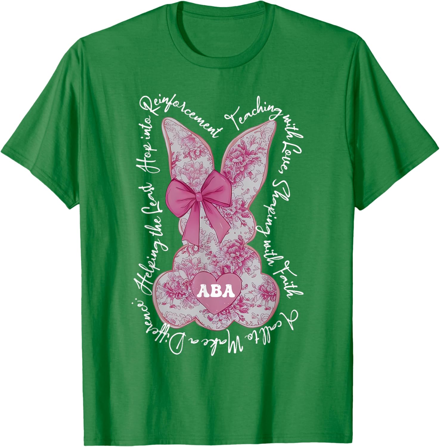 Coquette Pink Floral Bunny Easter T-Shirt for ABA Therapists and RBTs - 2