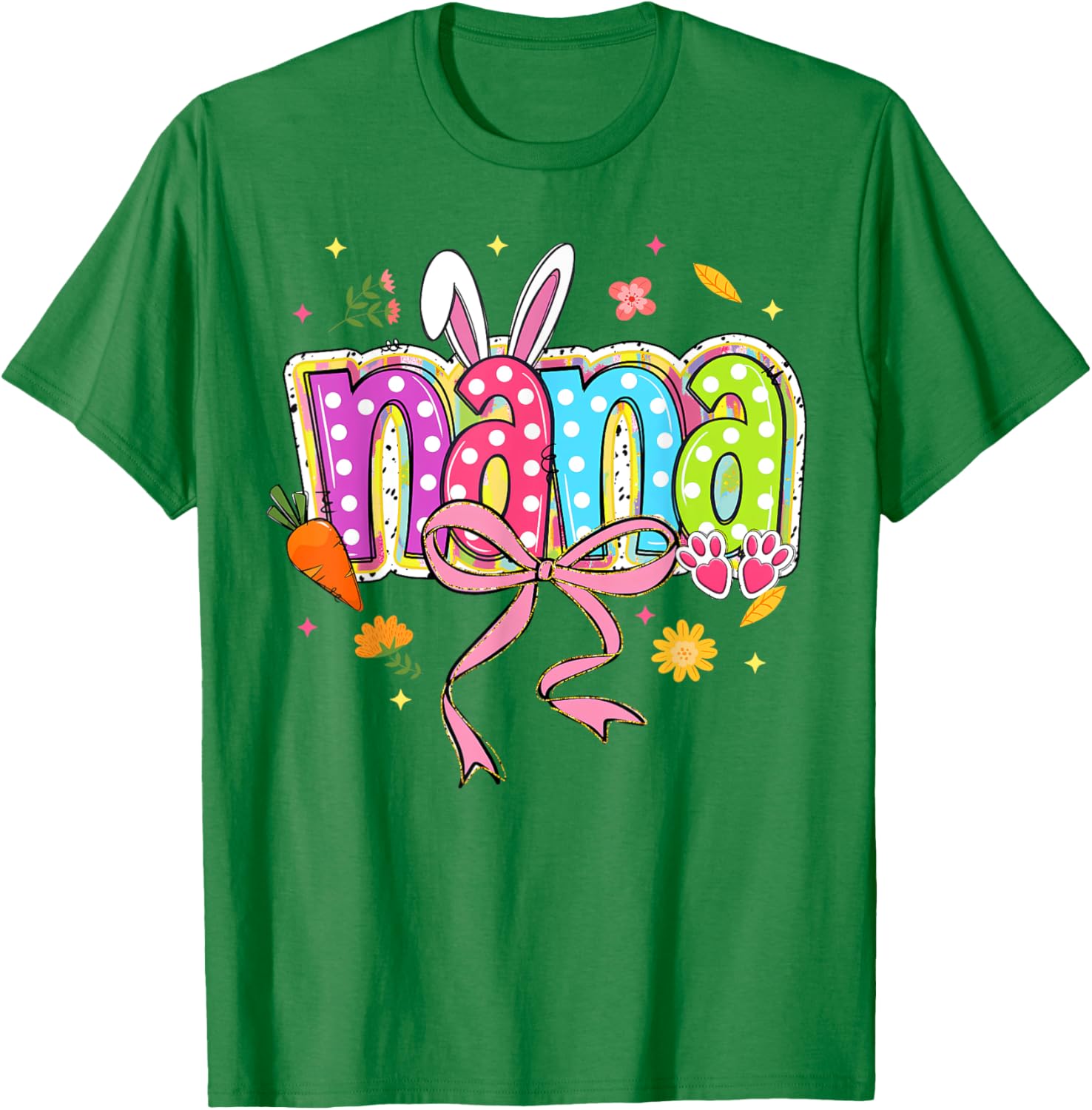 Coquette Bow Nana Bunny Easter T-Shirt for Grandma with Boho Florals - 1