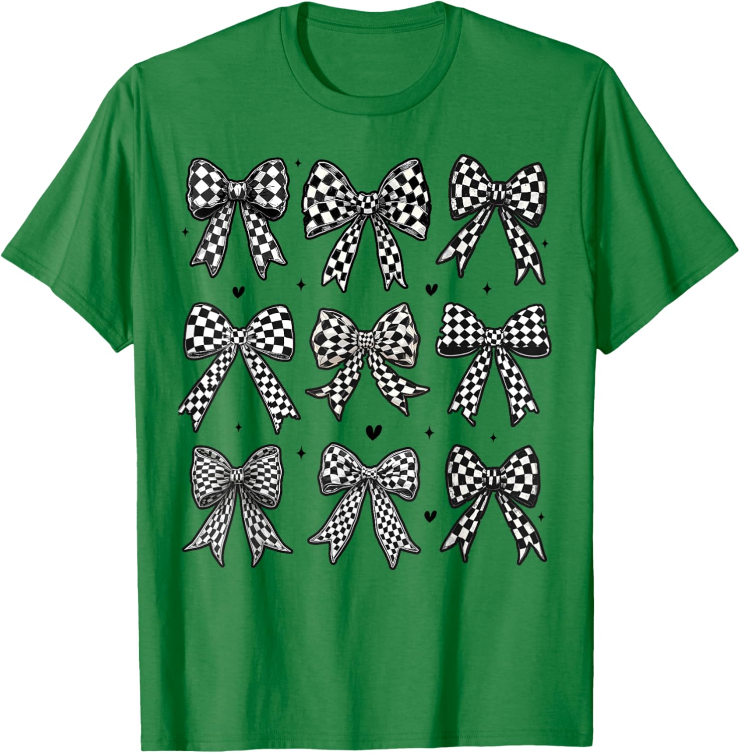 Checkered Bow Flag Racing T-Shirt for Women - Cute Coquette Style - 14