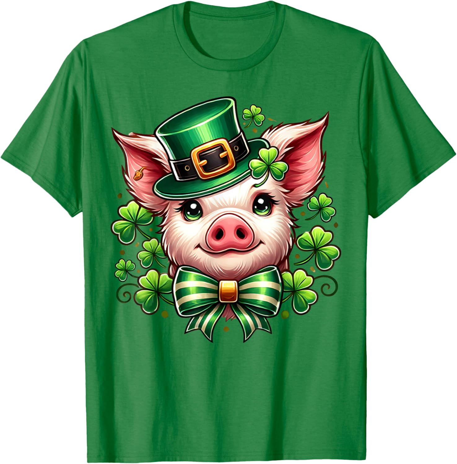 Charming Pig St Patrick's Day Leprechaun Bow T-Shirt for Women and Girls - 1