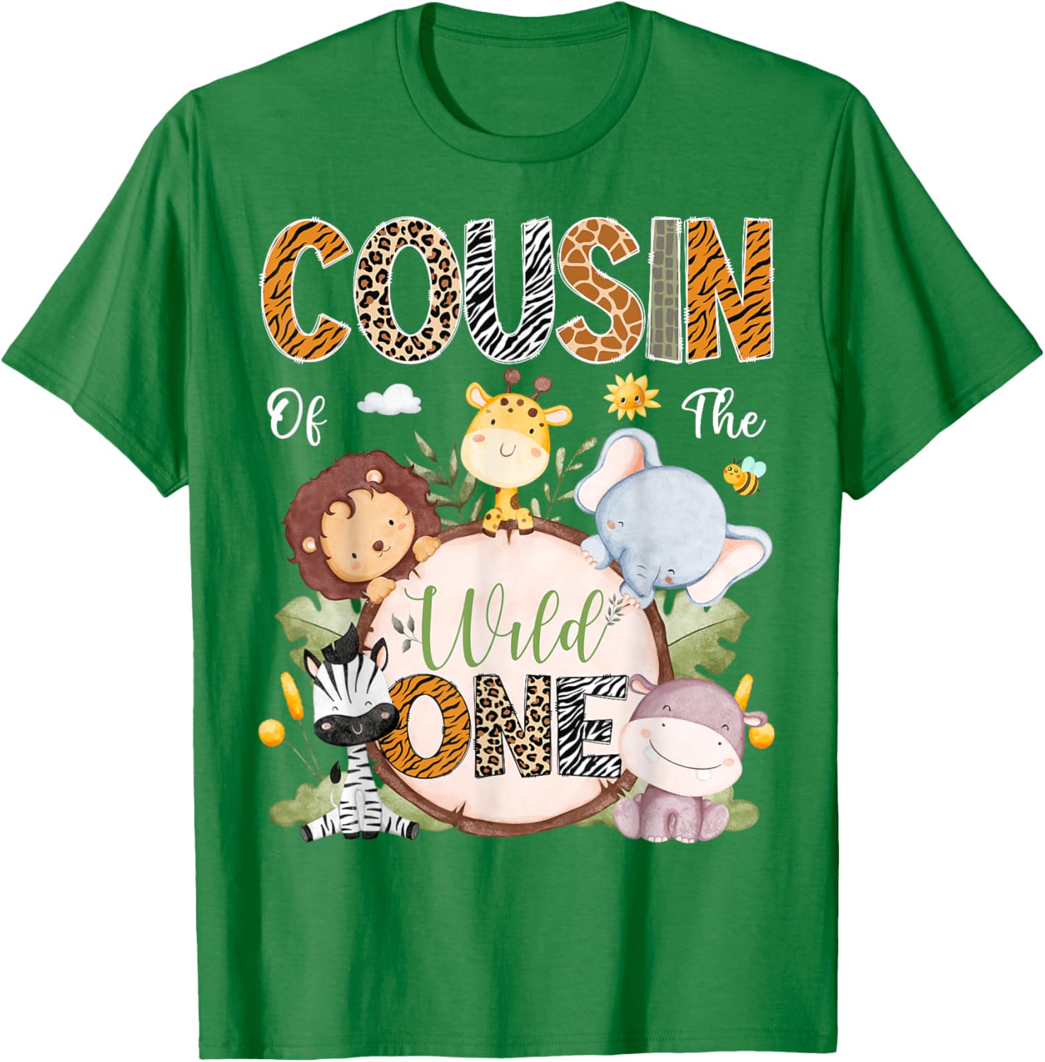 Cousin of the Wild One First Birthday Safari Animals T-Shirt for Kids - 11