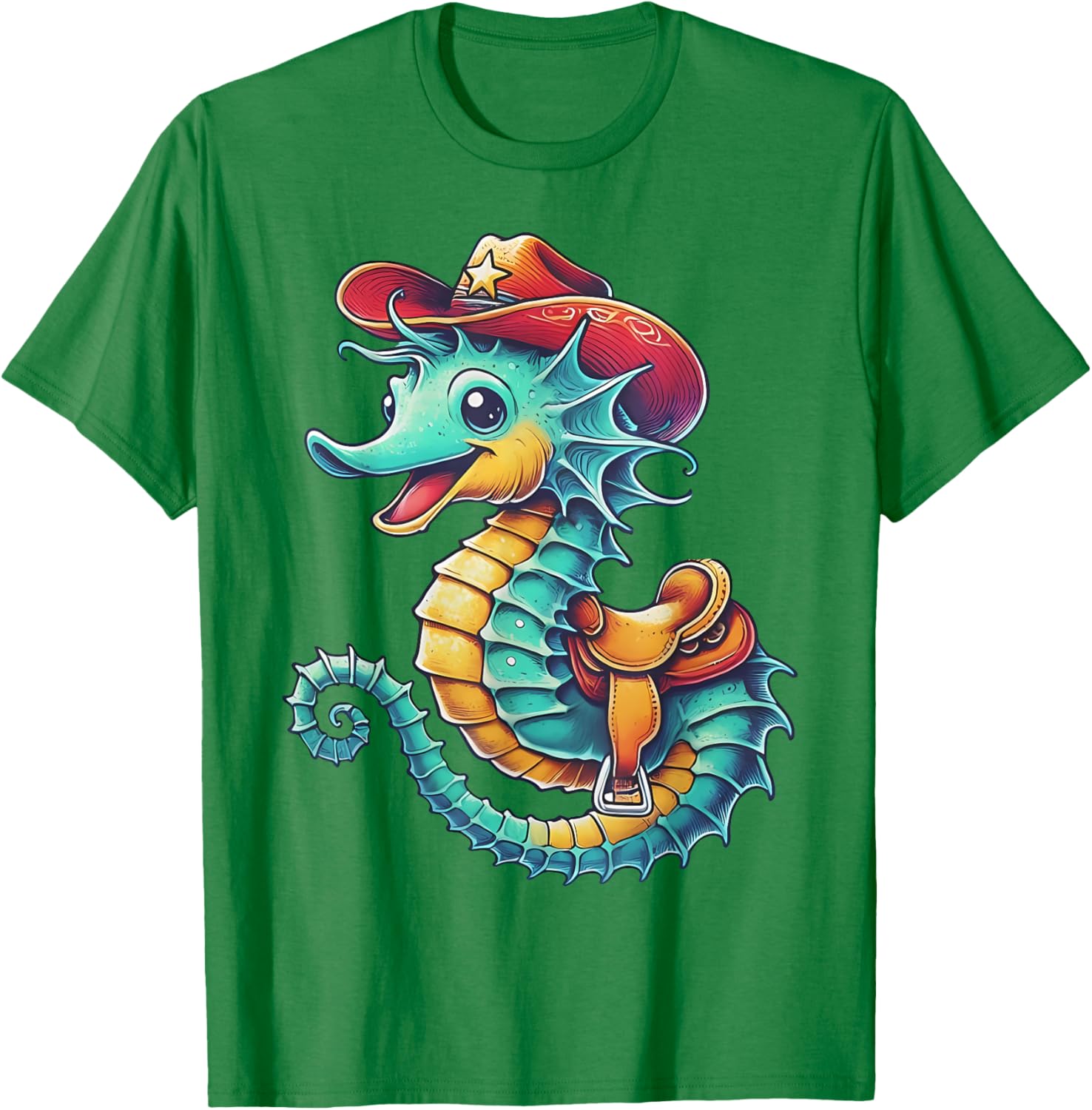 Colorful Cowboy Seahorse Ocean Rodeo T-Shirt for Fun Sea Adventures - 1