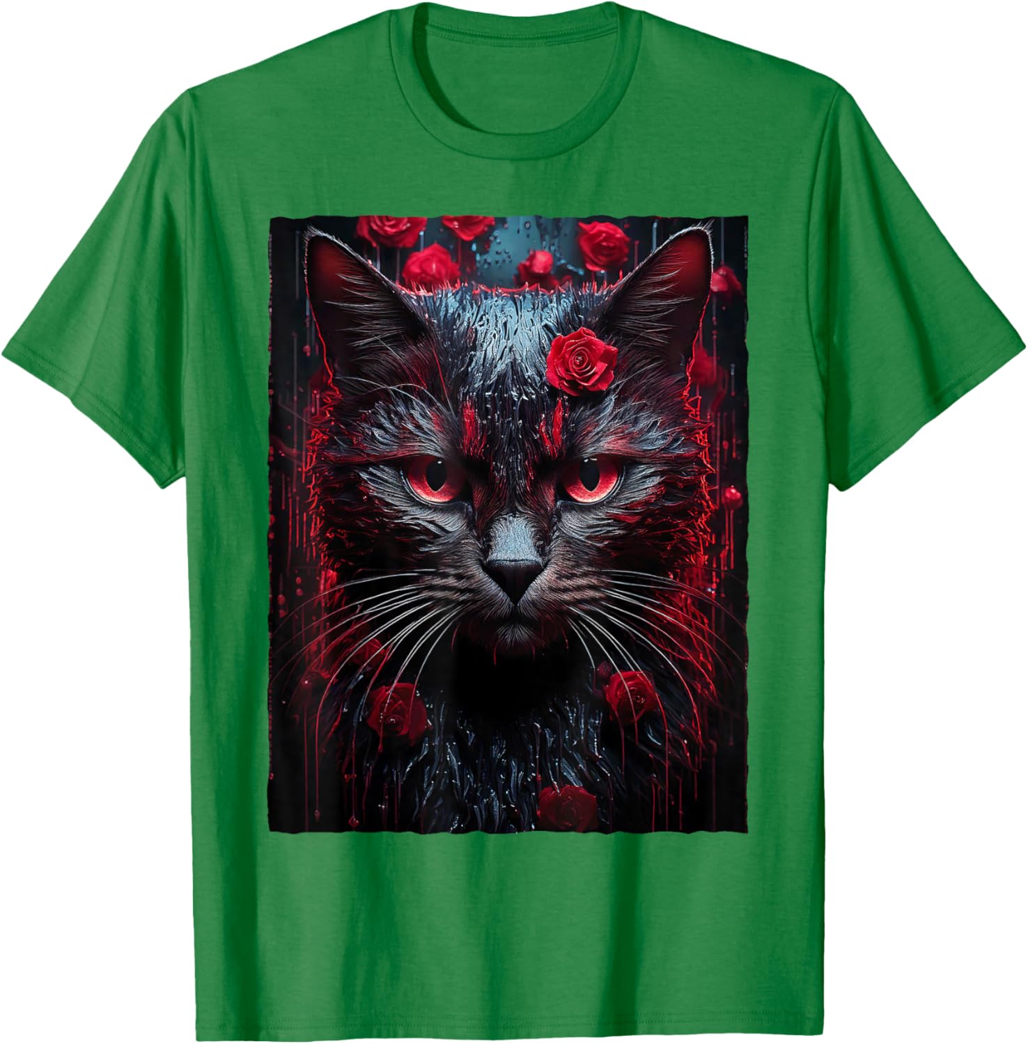 Black Cat with Red Roses T-Shirt for Men, Women, Girls, and Kids - 10