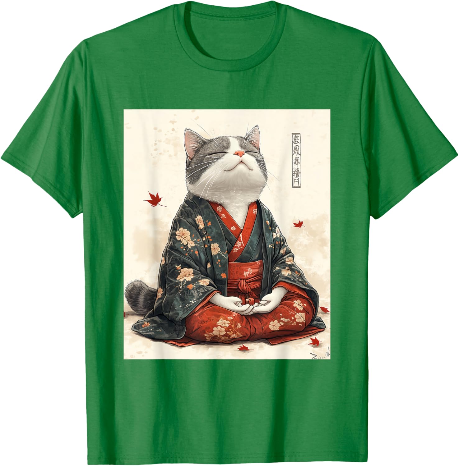 Zen Cat Graphic Tee for All - Meditating Japanese Art Style T-Shirt - 28