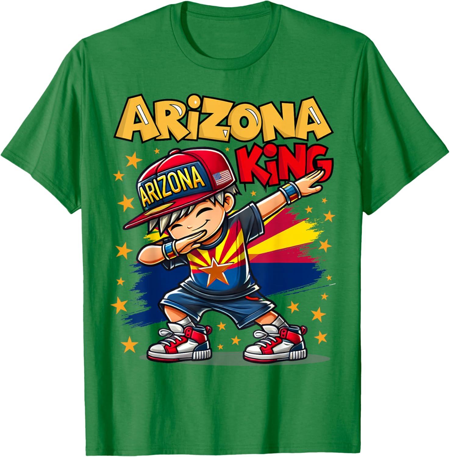 Cool Arizona King Dabbing Kids T-Shirt with Flag Design for Fun Fashion - 7