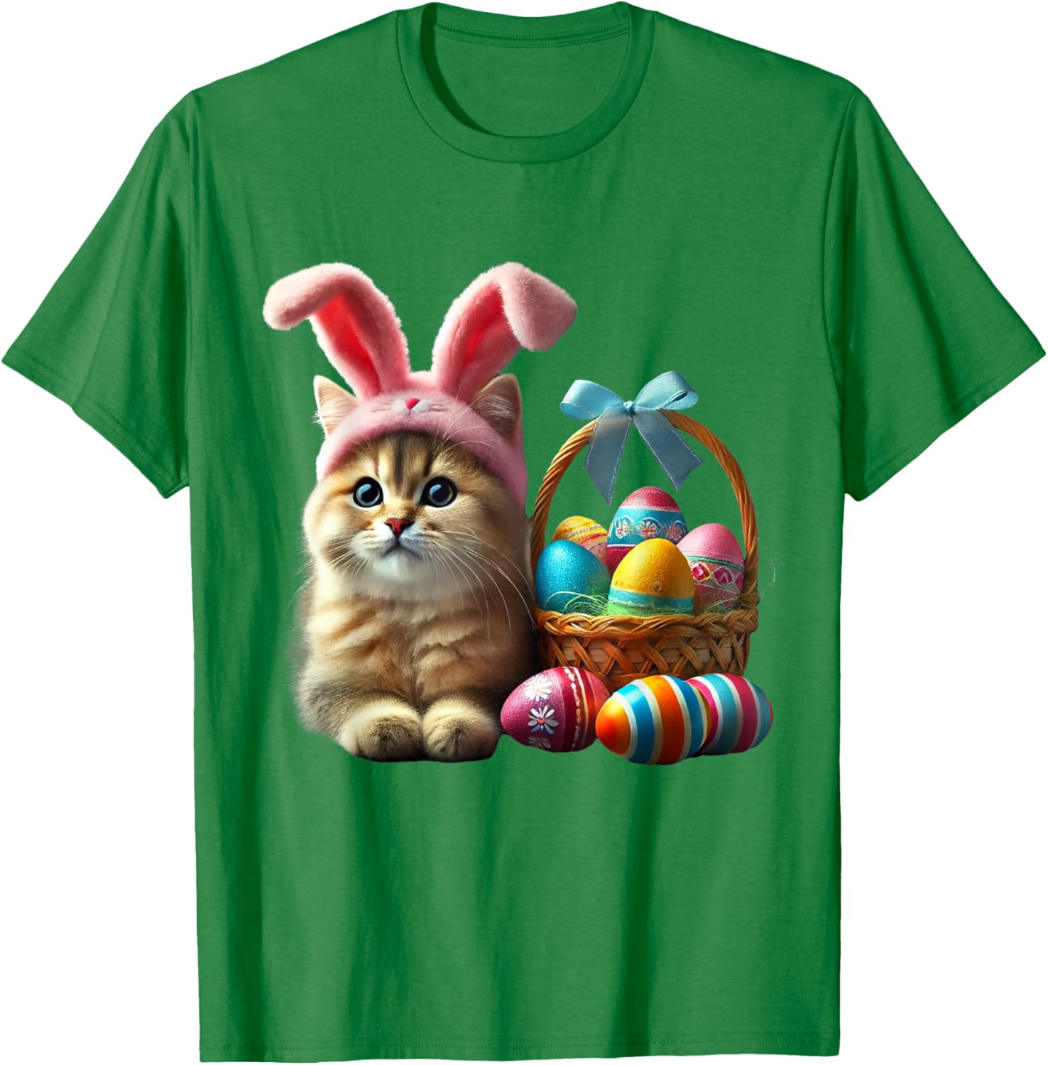 Adorable Easter Cat Kids T-Shirt with Bunny Ears and Colorful Eggs - 27