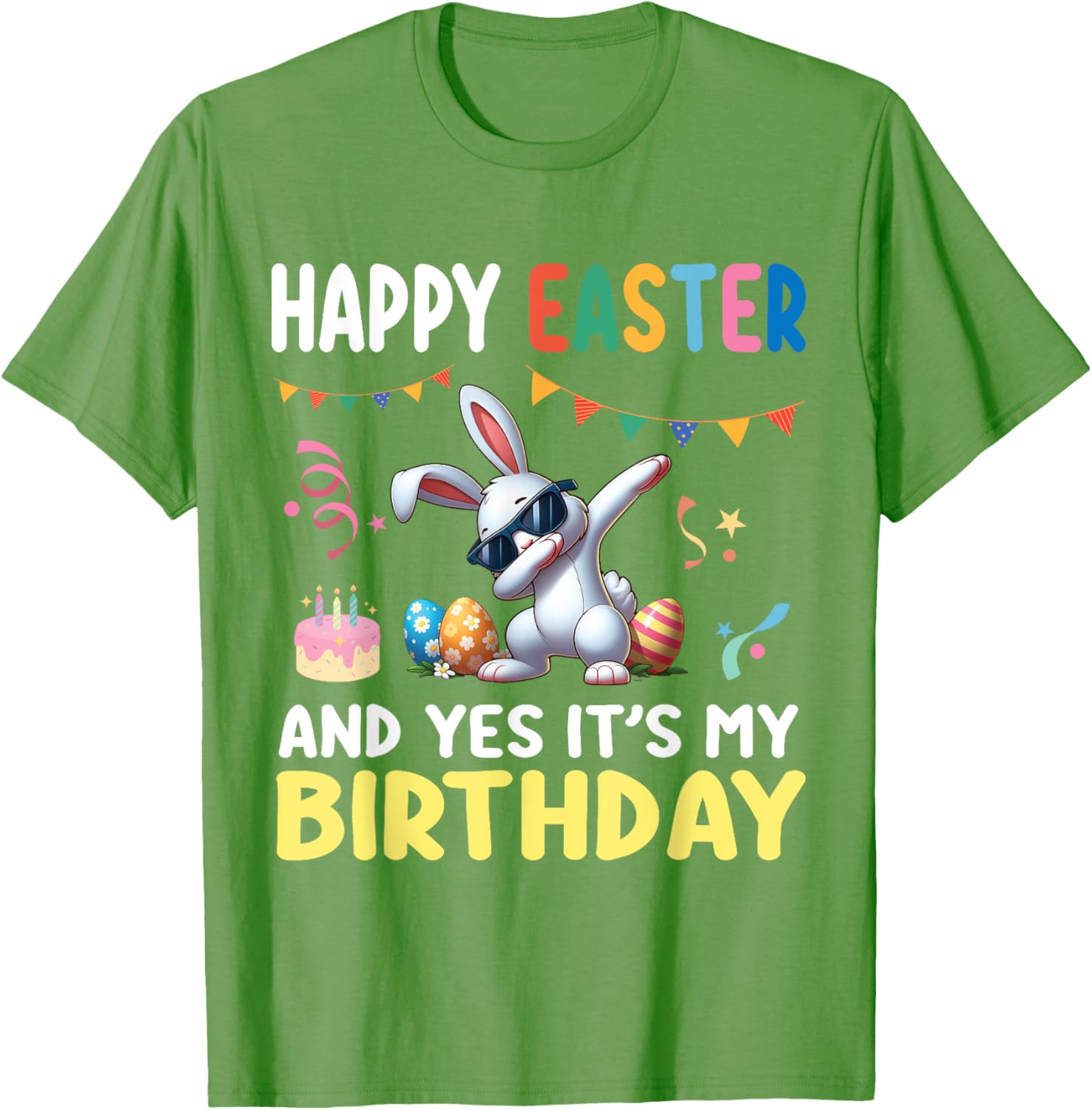 Cute Bunny Dabbing Happy Easter Birthday T-Shirt for Kids and Adults - 16
