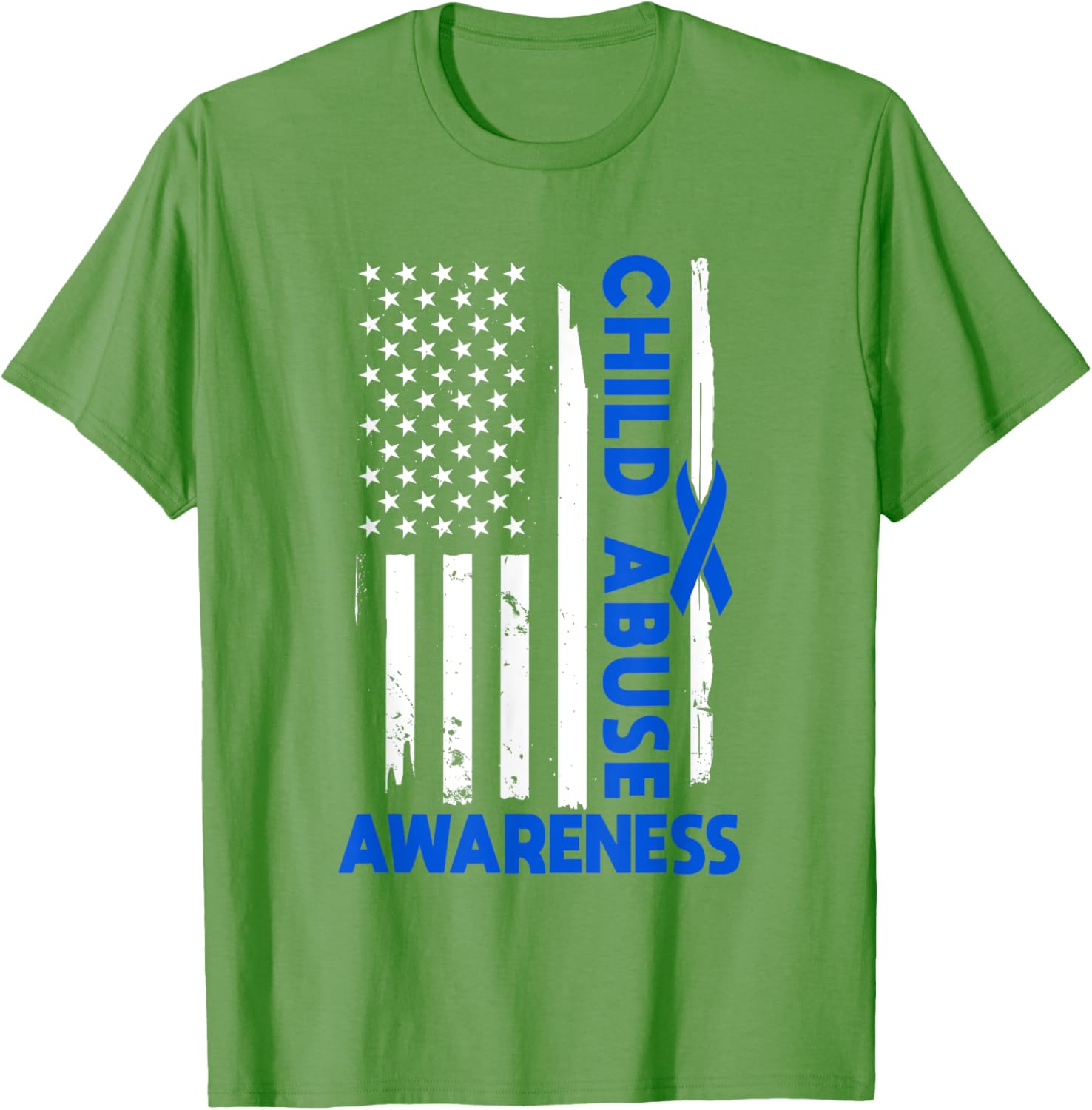 American Flag Child Abuse Awareness Wear Blue Ribbon T-Shirt for Kids - 2