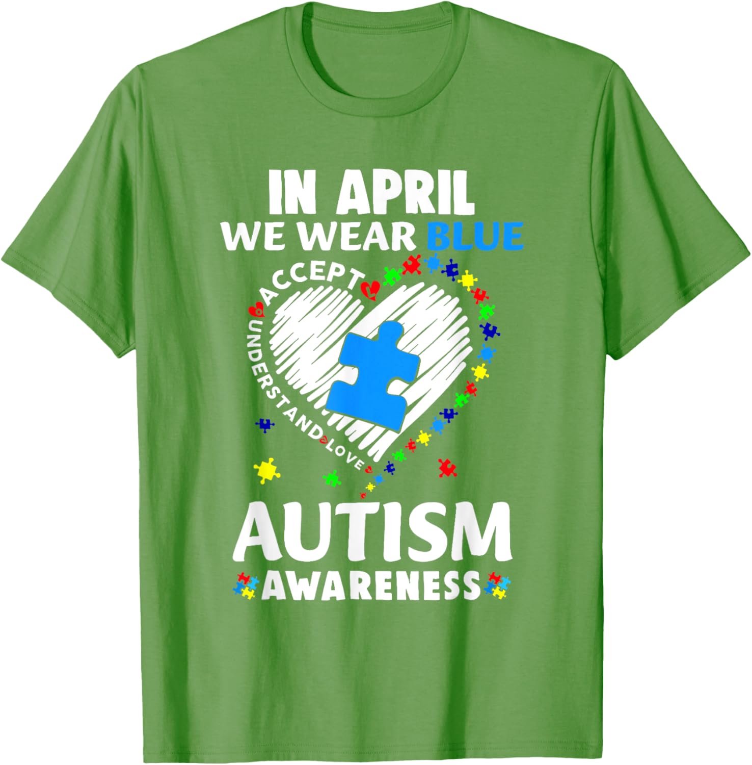 April Autism Awareness T-Shirt in Blue - Accept Understand Spread Love - 16