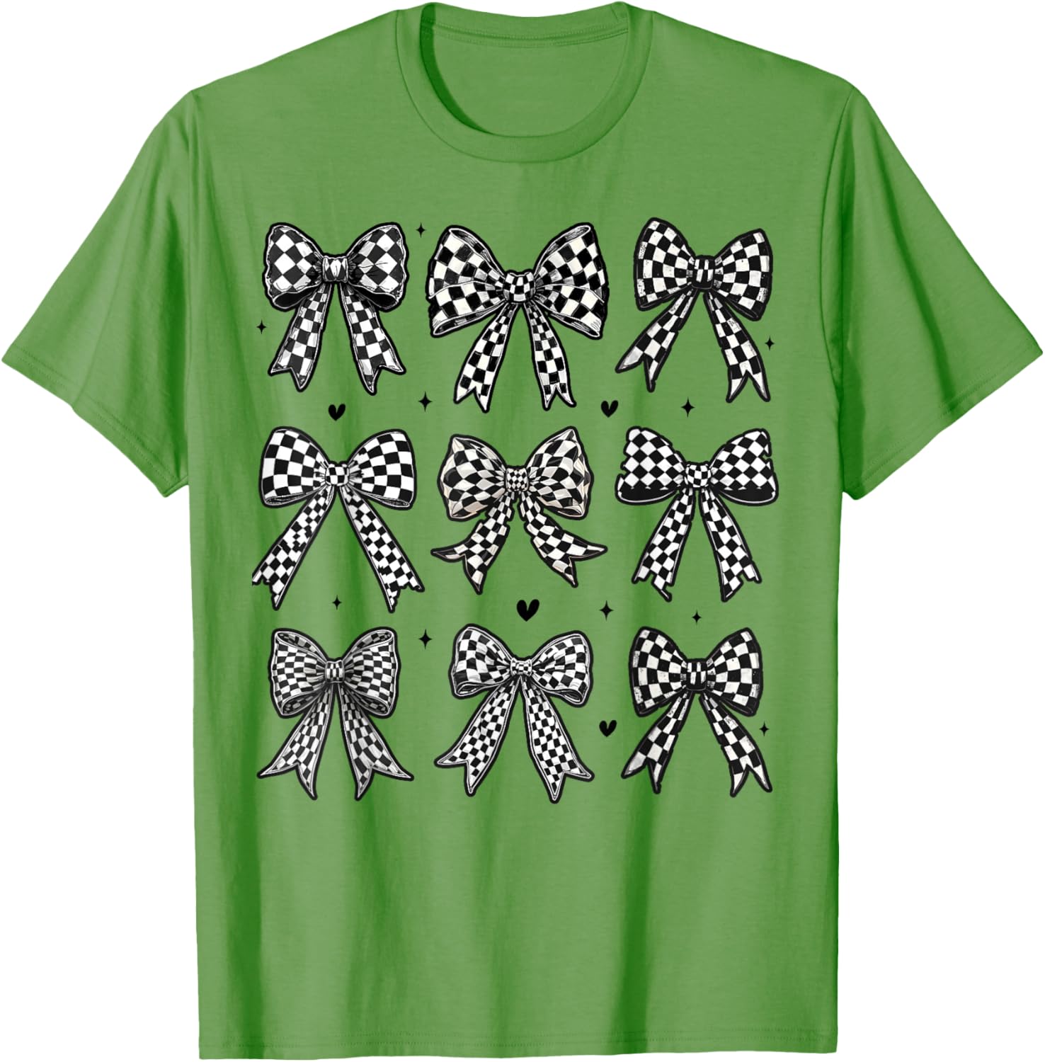 Checkered Bow Flag Racing T-Shirt for Women - Cute Coquette Style - 21