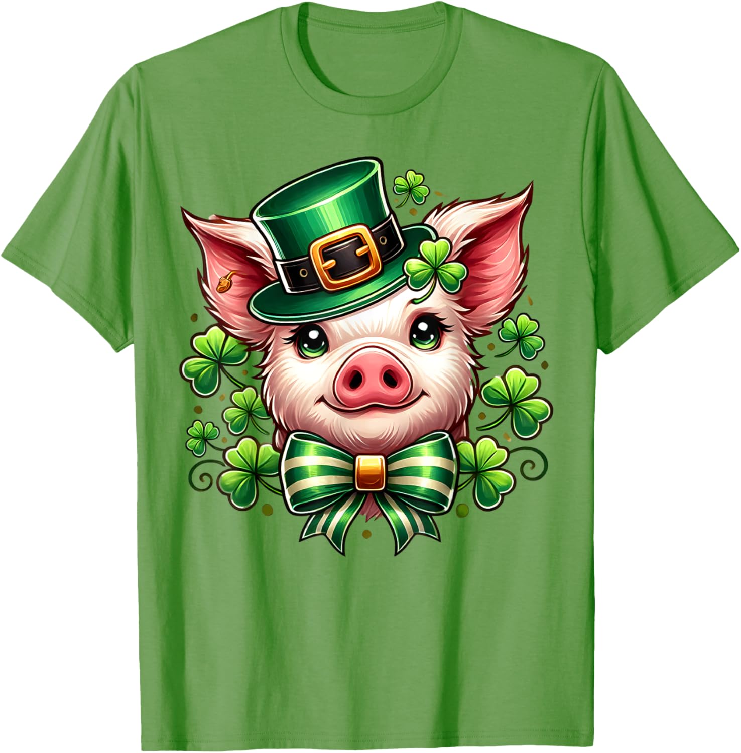 Charming Pig St Patrick's Day Leprechaun Bow T-Shirt for Women and Girls - 2