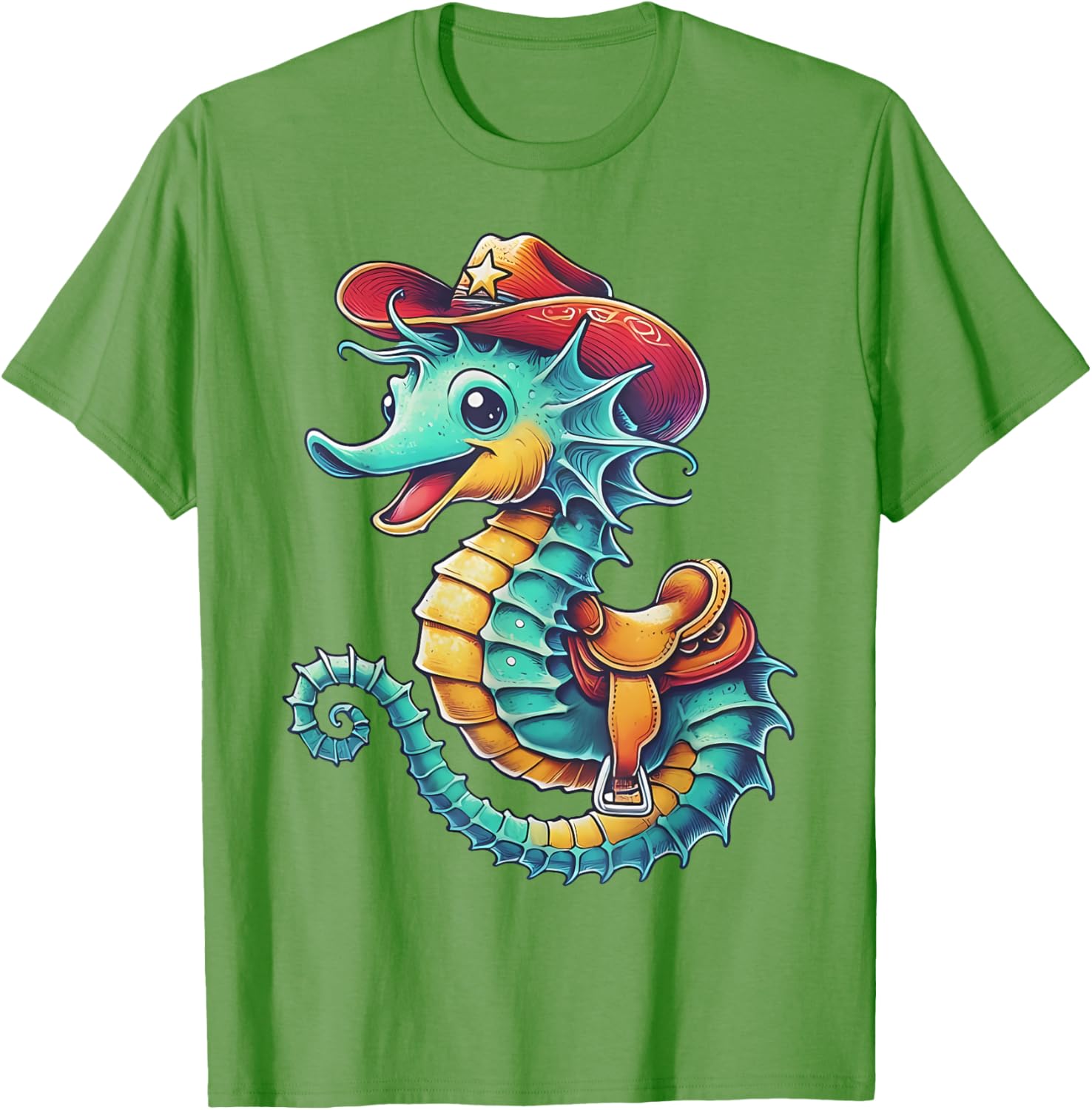 Colorful Cowboy Seahorse Ocean Rodeo T-Shirt for Fun Sea Adventures - 19