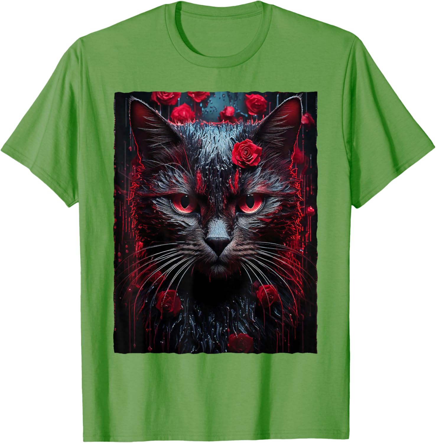 Black Cat with Red Roses T-Shirt for Men, Women, Girls, and Kids - 23