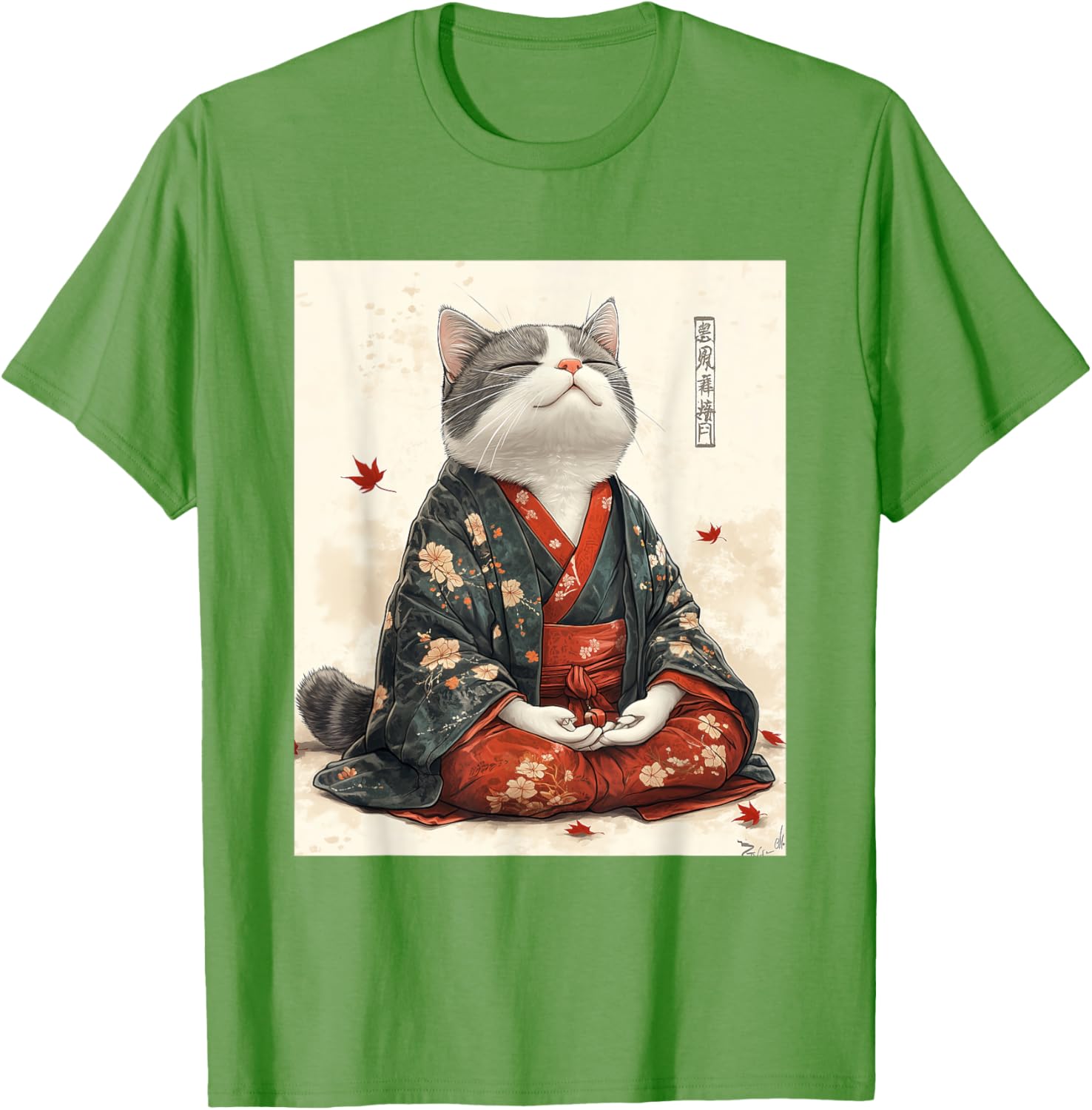 Zen Cat Graphic Tee for All - Meditating Japanese Art Style T-Shirt - 21