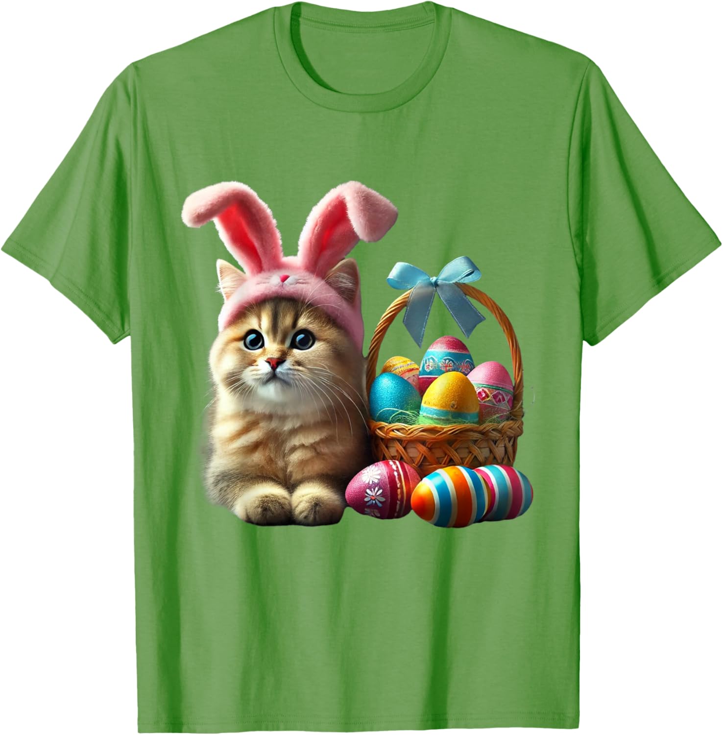Adorable Easter Cat Kids T-Shirt with Bunny Ears and Colorful Eggs - 15