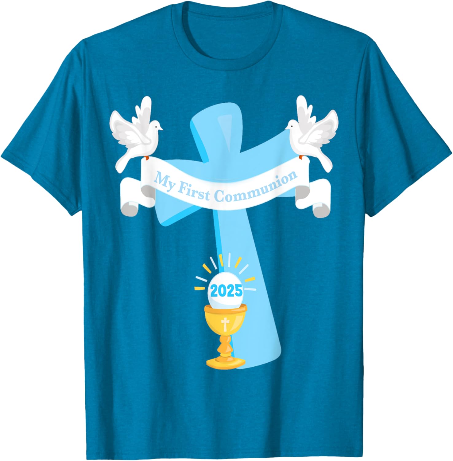 Boy's First Communion 2025 T-Shirt with Cross and Chalice Design - 9
