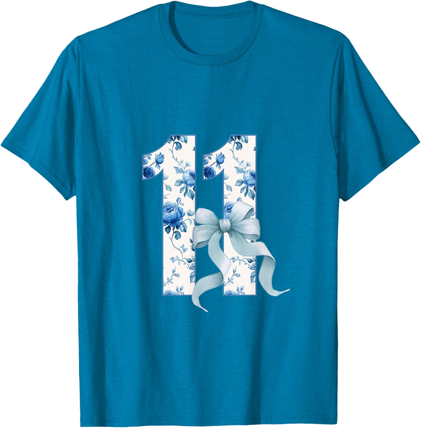 Adorable Birthday Girl Coquette Blue Bow T-Shirt for 11th Birthday Celebrations - 3