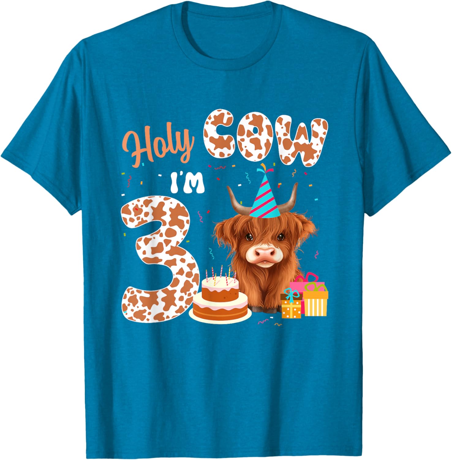 Holy Cow I'm 3 Years Old Highland Cow Birthday Party T-Shirt for Kids - 11