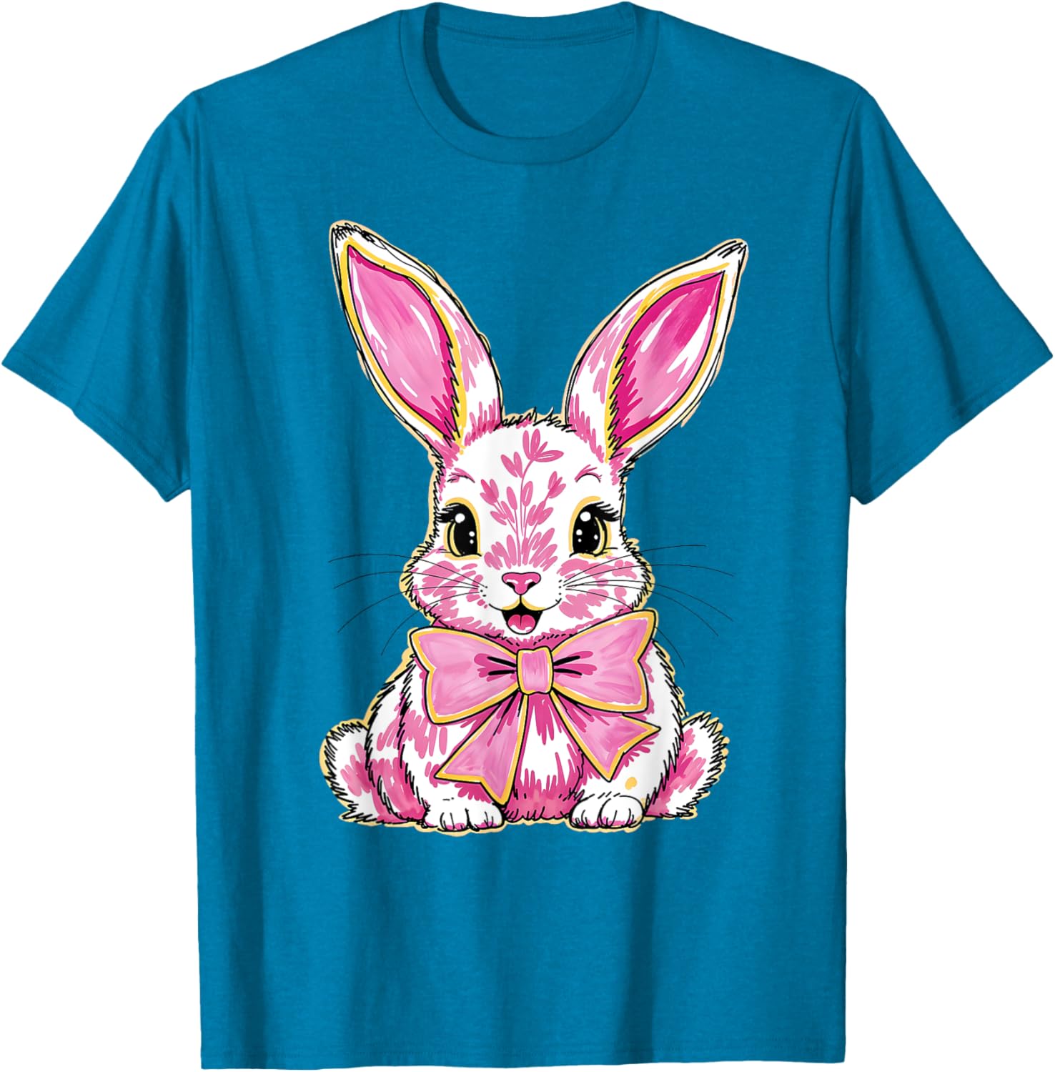 Adorable Pink Coquette Bow Happy Easter Bunny T-Shirt for Women & Teens - 17