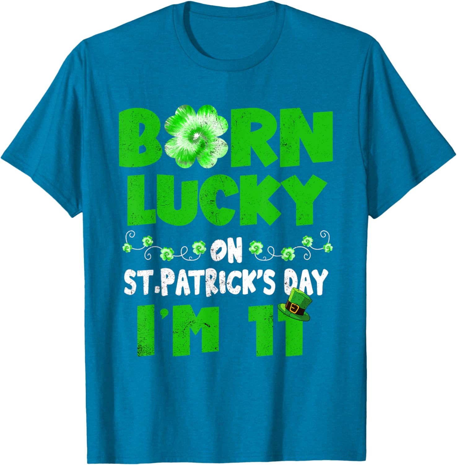 Born Lucky St. Patrick's Day 11th Birthday T-Shirt for Kids - 16