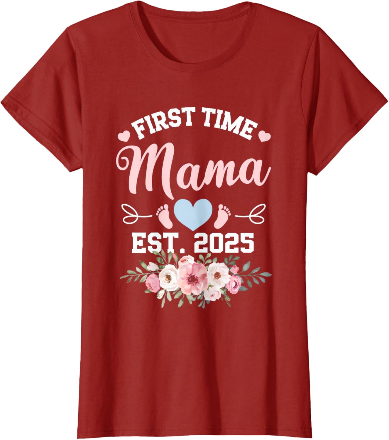 Womens First Time Mama 2025 Mother's Day Pregnancy T-Shirt in Pink - 8
