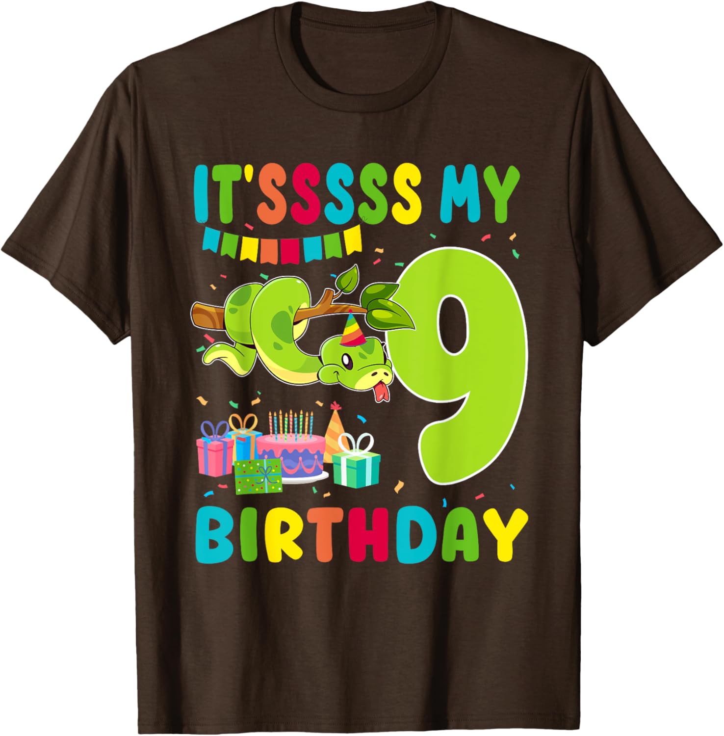 Cute Snake Themed 9th Birthday T-Shirt for Kids Fun Party Wear - 17