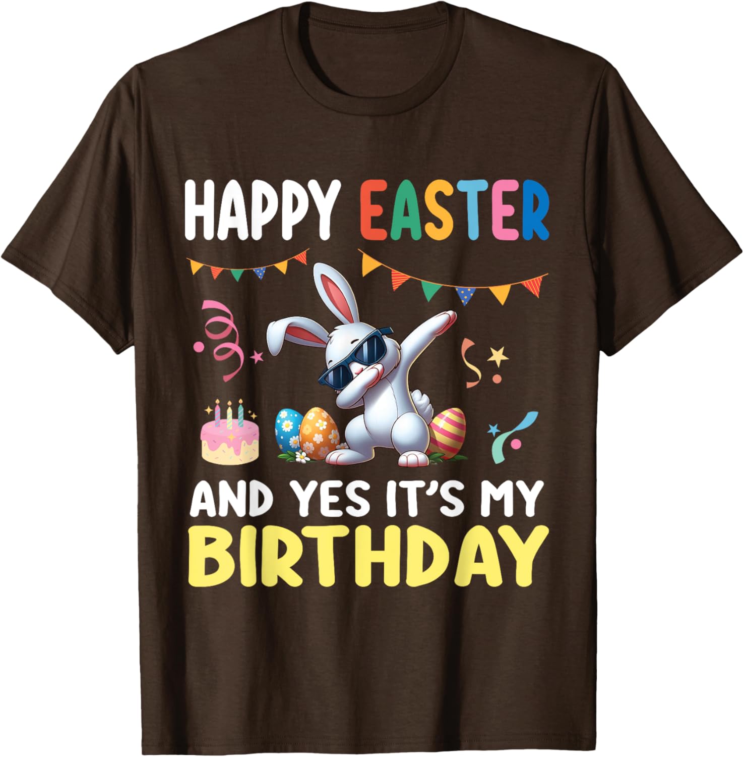 Cute Bunny Dabbing Happy Easter Birthday T-Shirt for Kids and Adults - 6