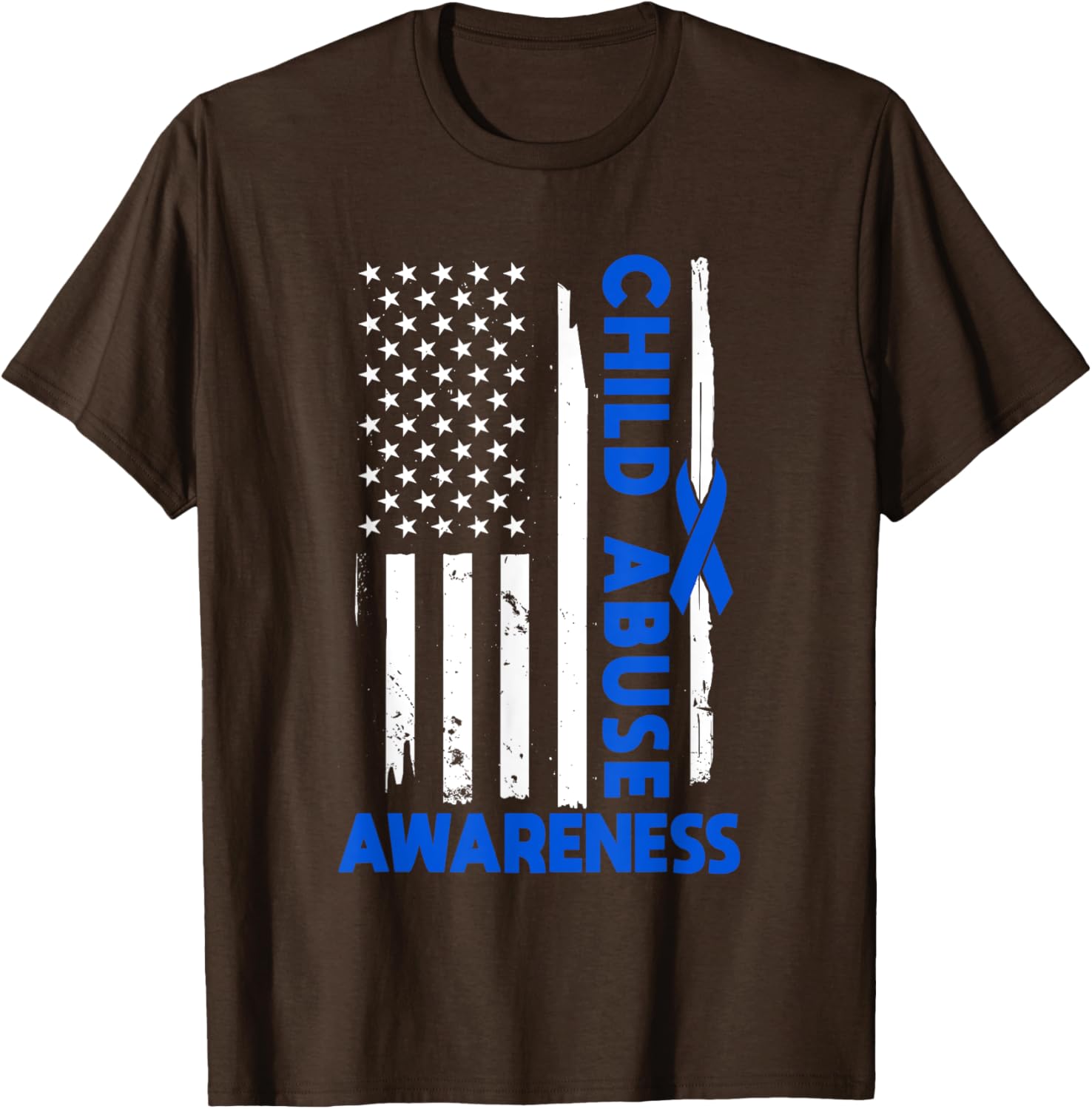 American Flag Child Abuse Awareness Wear Blue Ribbon T-Shirt for Kids - 21