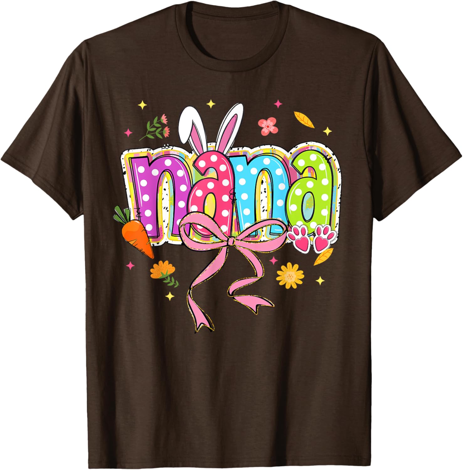 Coquette Bow Nana Bunny Easter T-Shirt for Grandma with Boho Florals - 24