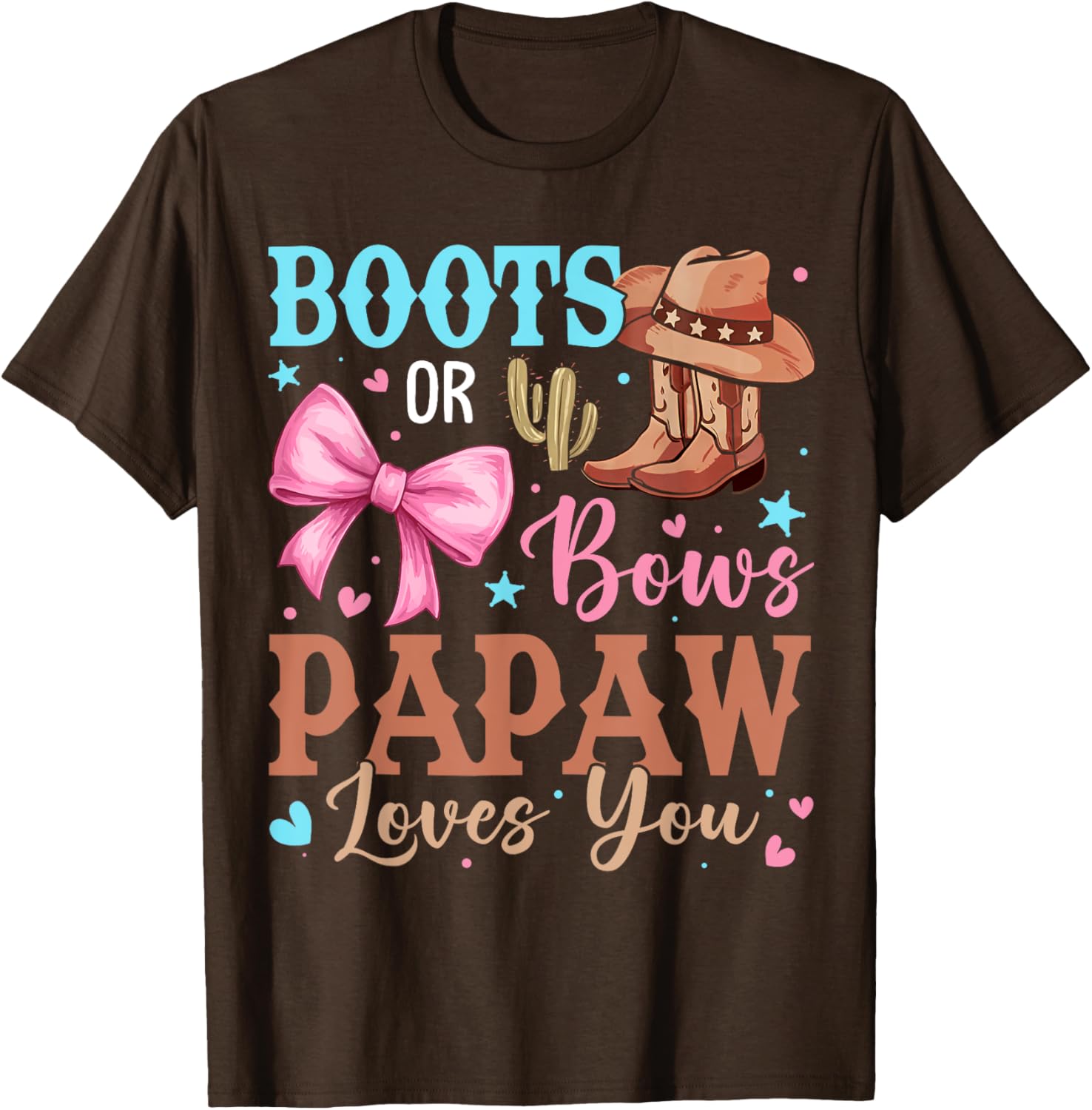Boots or Bows Gender Reveal T-Shirt for Papaw - Cute Baby Announcement Tee - 1