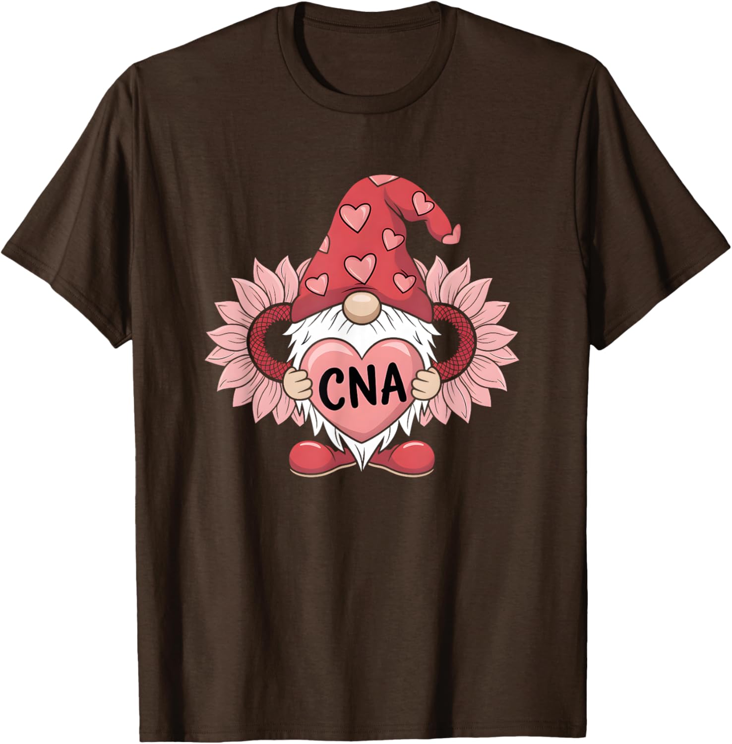 CNA Nurse Gnome Heart Sunflower Valentine's Day T-Shirt Gift Idea - 4