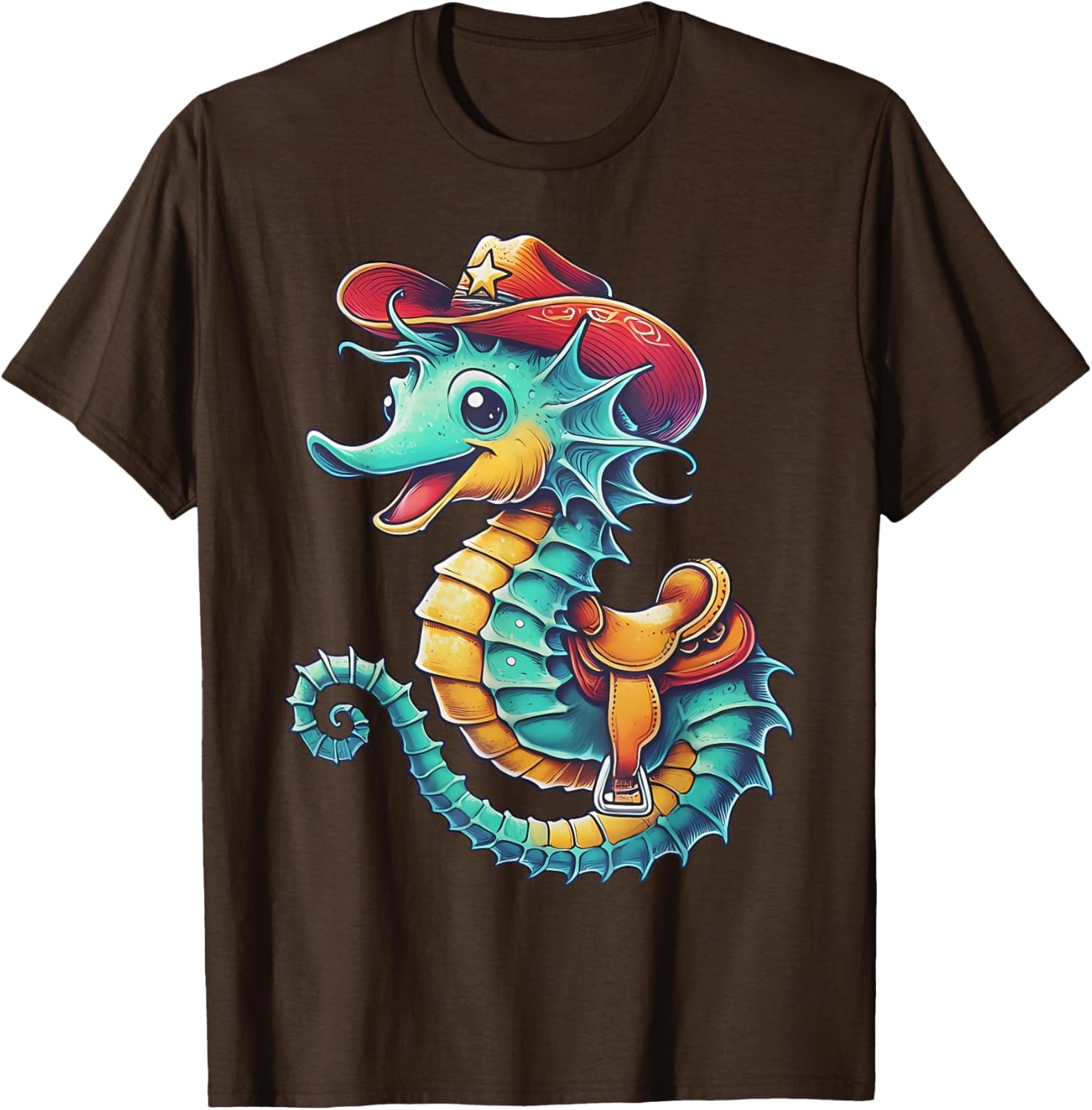 Colorful Cowboy Seahorse Ocean Rodeo T-Shirt for Fun Sea Adventures - 6