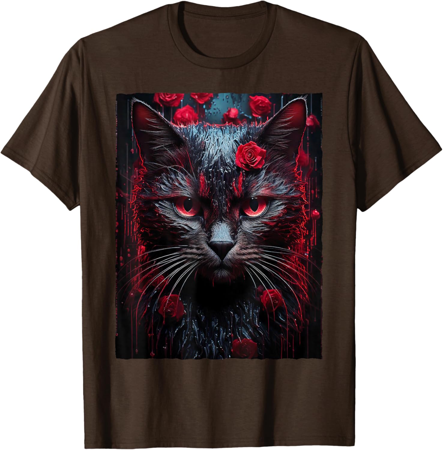 Black Cat with Red Roses T-Shirt for Men, Women, Girls, and Kids - 13