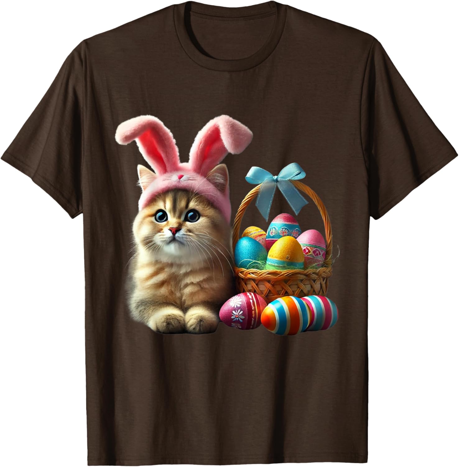 Adorable Easter Cat Kids T-Shirt with Bunny Ears and Colorful Eggs - 18